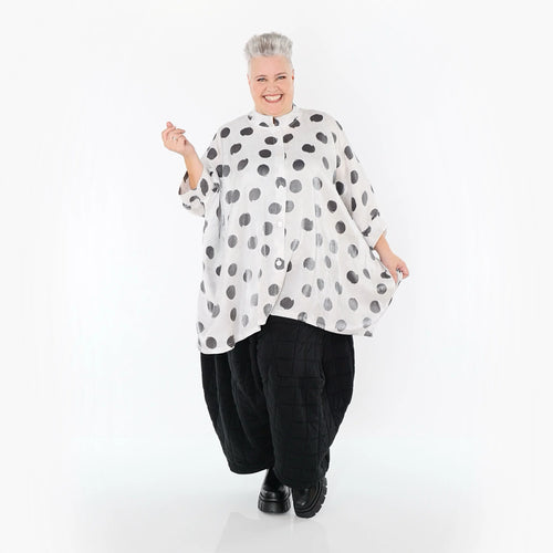  A-Form Bluse von AKH Premium aus Viskose, P1026.7116, Weiß/Grau, Punkte, Ausgefallen