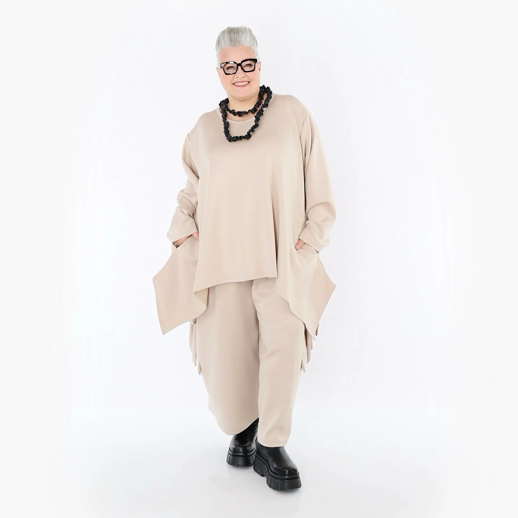  A-Form Bigshirt von AKH Fashion aus Viskose, 1566.06809, Beige, Ausgefallen, Zeitlos, Schick