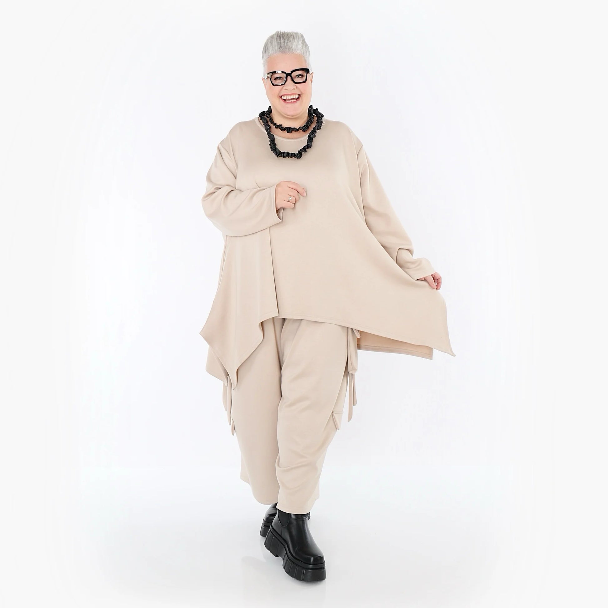  A-Form Bigshirt von AKH Fashion aus Viskose, 1566.06809, Beige, Ausgefallen, Zeitlos, Schick