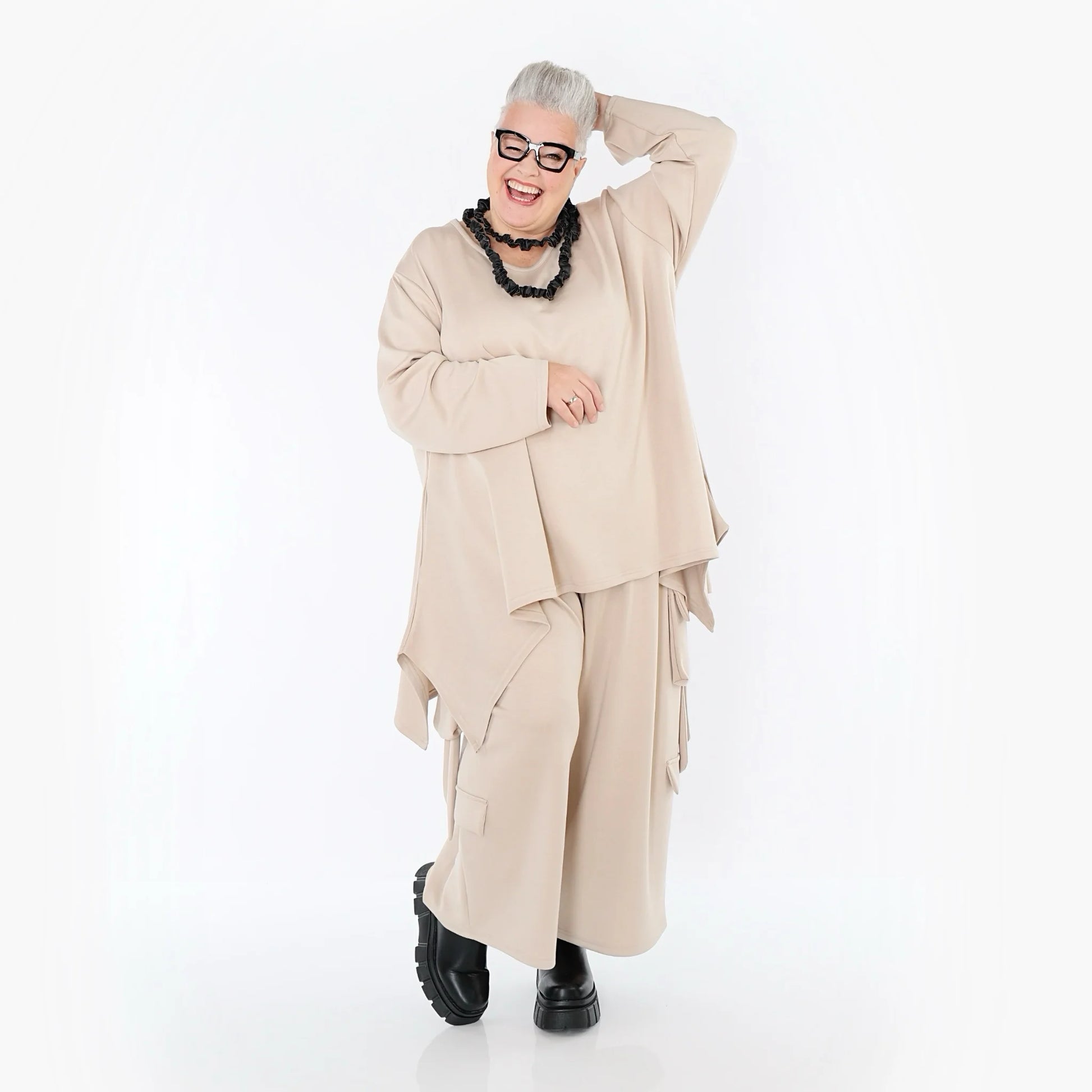  A-Form Bigshirt von AKH Fashion aus Viskose, 1566.06809, Beige, Ausgefallen, Zeitlos, Schick