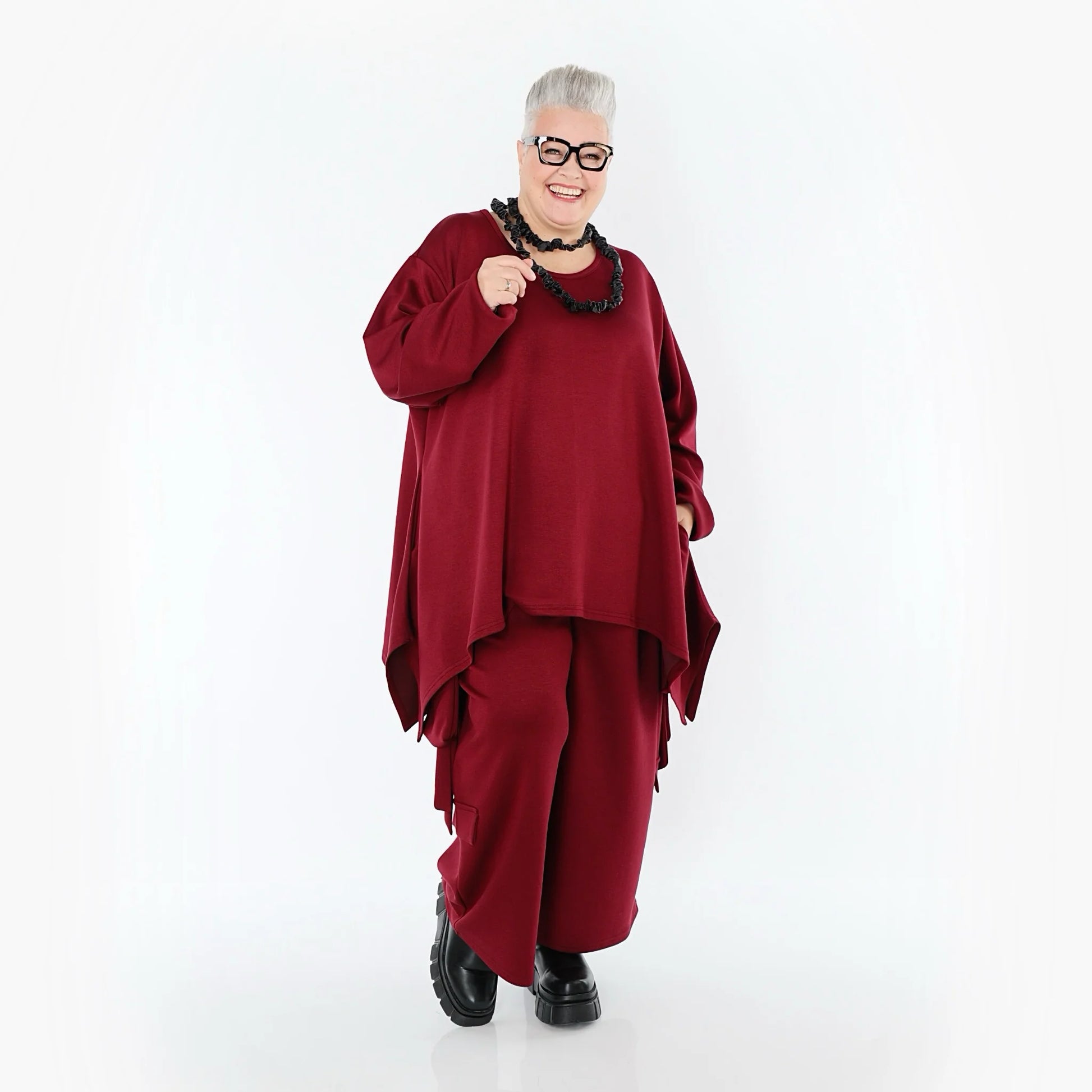  A-Form Bigshirt von AKH Fashion aus Viskose, 1566.06809, Weinrot, Ausgefallen, Zeitlos