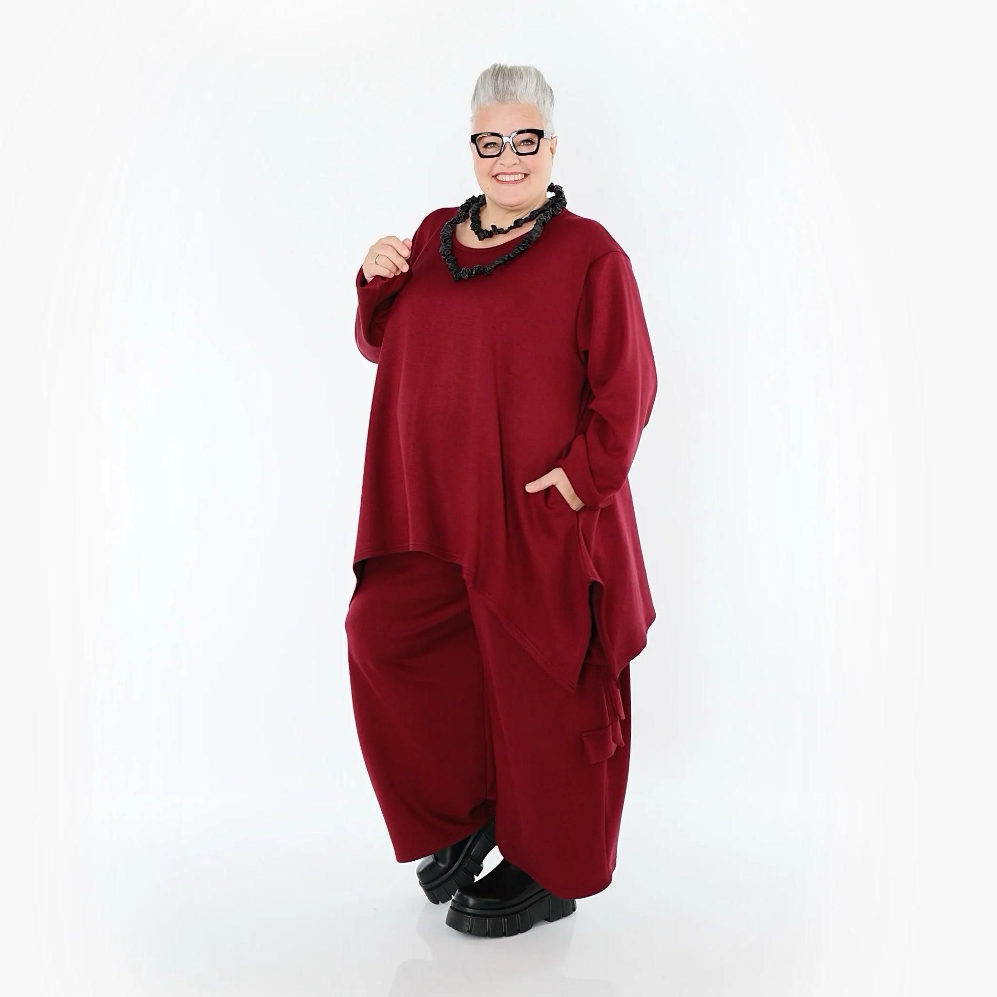  A-Form Bigshirt von AKH Fashion aus Viskose, 1566.06809, Weinrot, Ausgefallen, Zeitlos