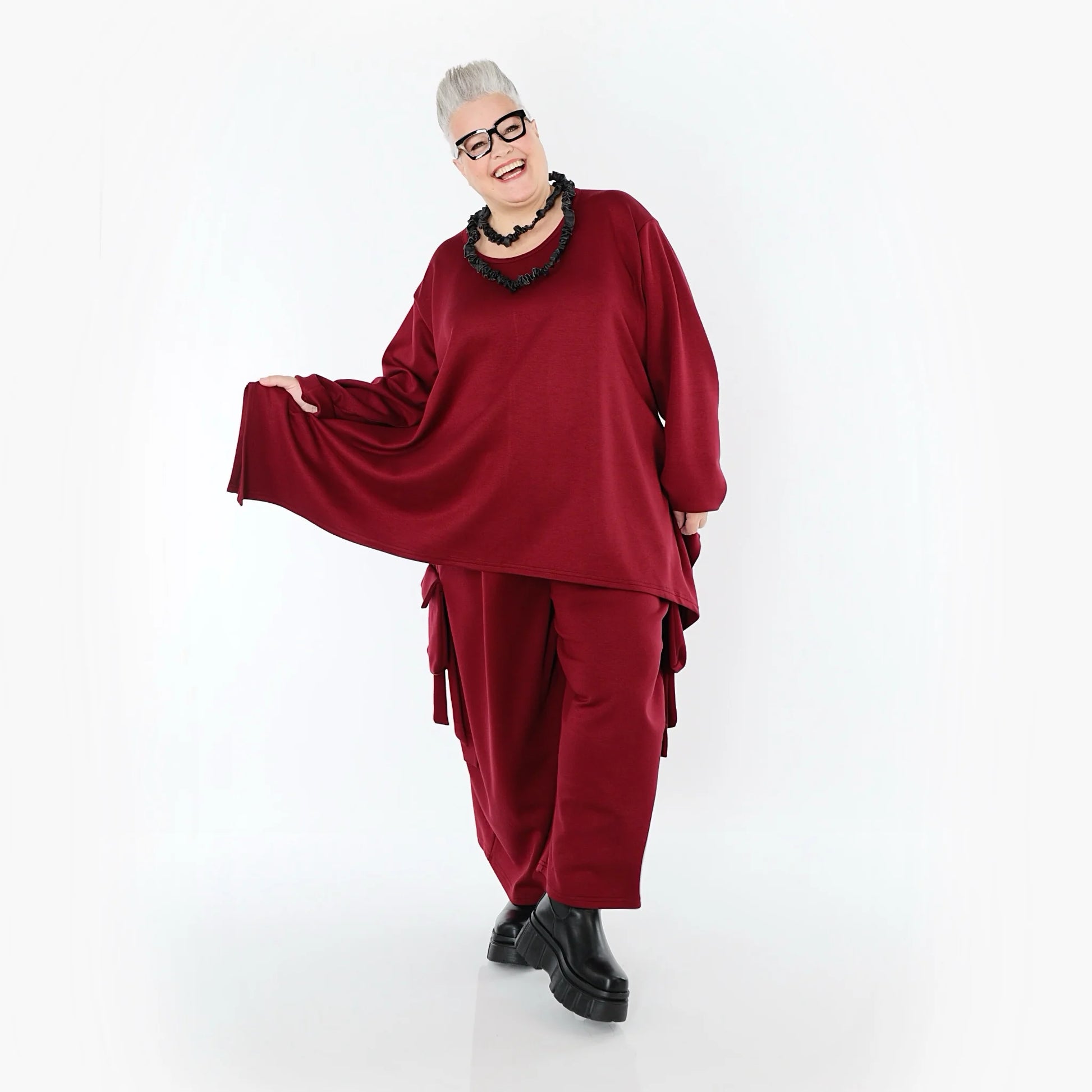  A-Form Bigshirt von AKH Fashion aus Viskose, 1566.06809, Weinrot, Ausgefallen, Zeitlos