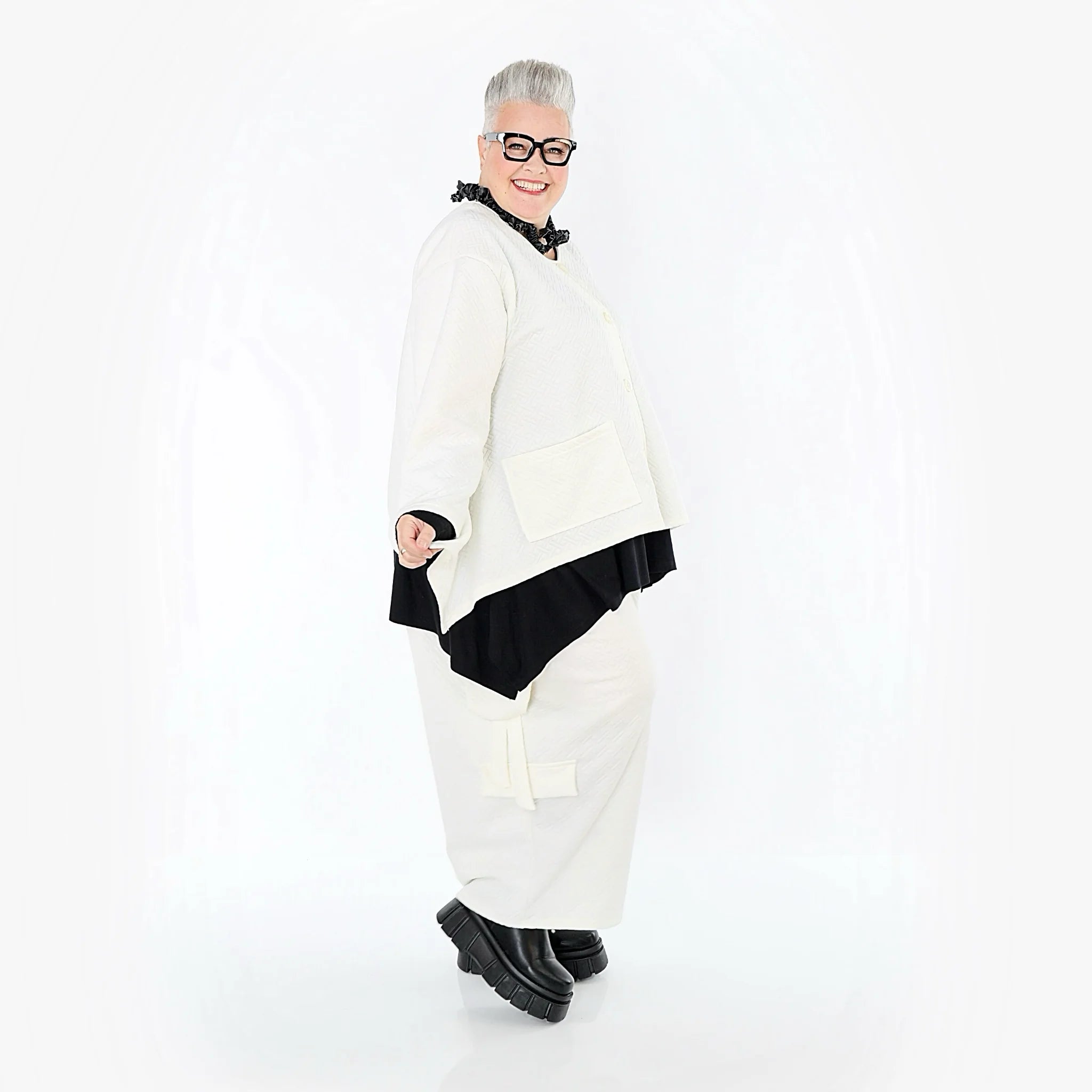  A-Form Jacke von AKH Fashion aus Baumwolle, 1567.00118, Weiß, ZickZack, Ausgefallen