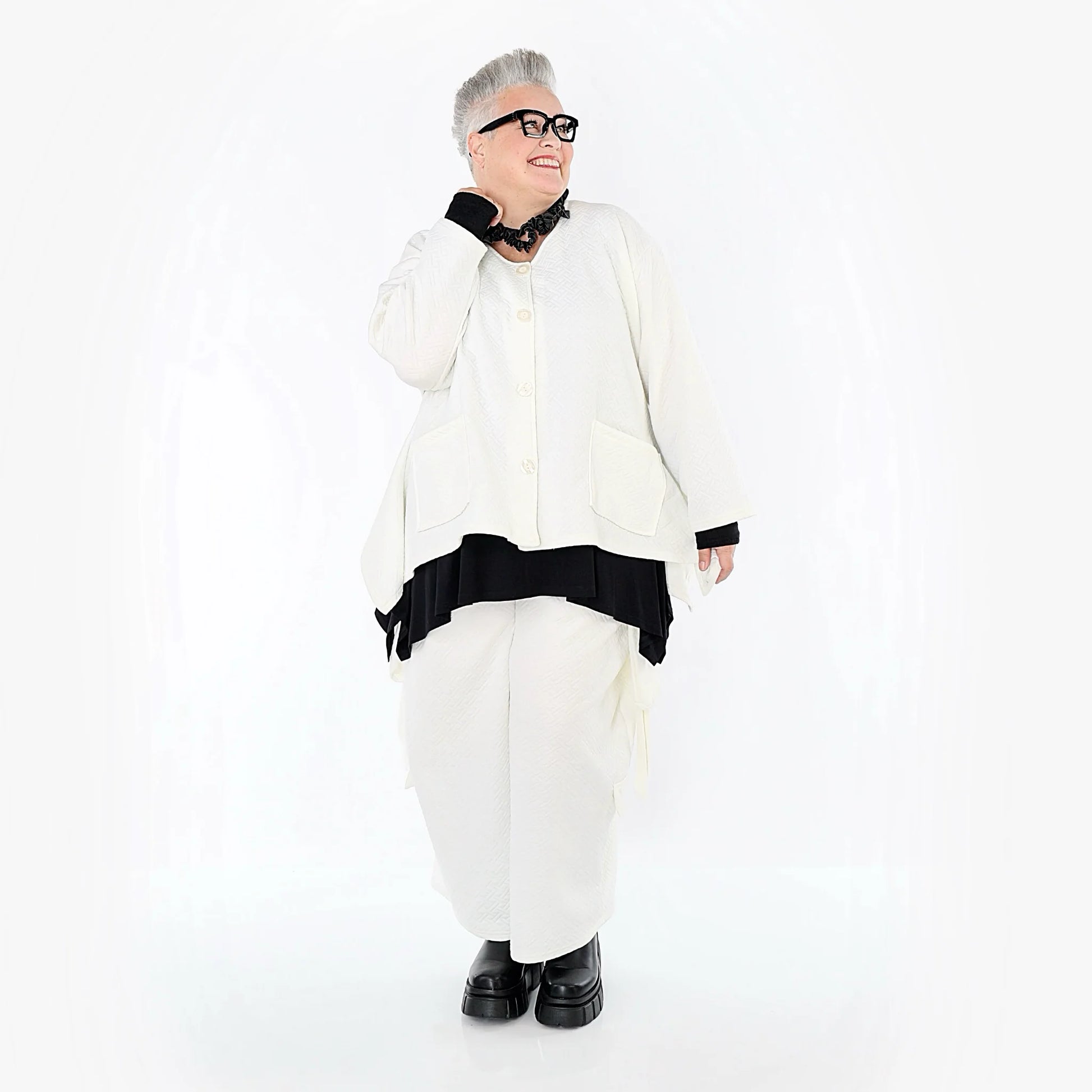  A-Form Jacke von AKH Fashion aus Baumwolle, 1567.00118, Weiß, ZickZack, Ausgefallen