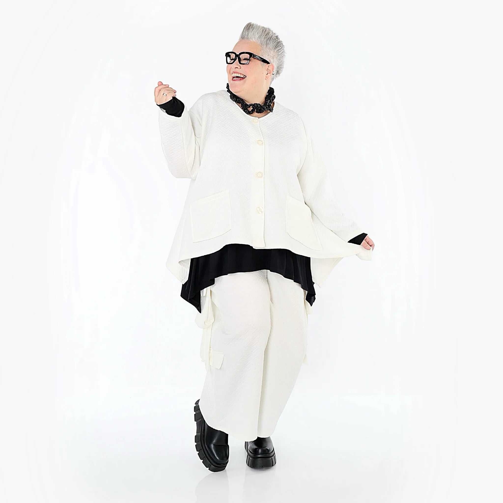  A-Form Jacke von AKH Fashion aus Baumwolle, 1567.00118, Weiß, ZickZack, Ausgefallen