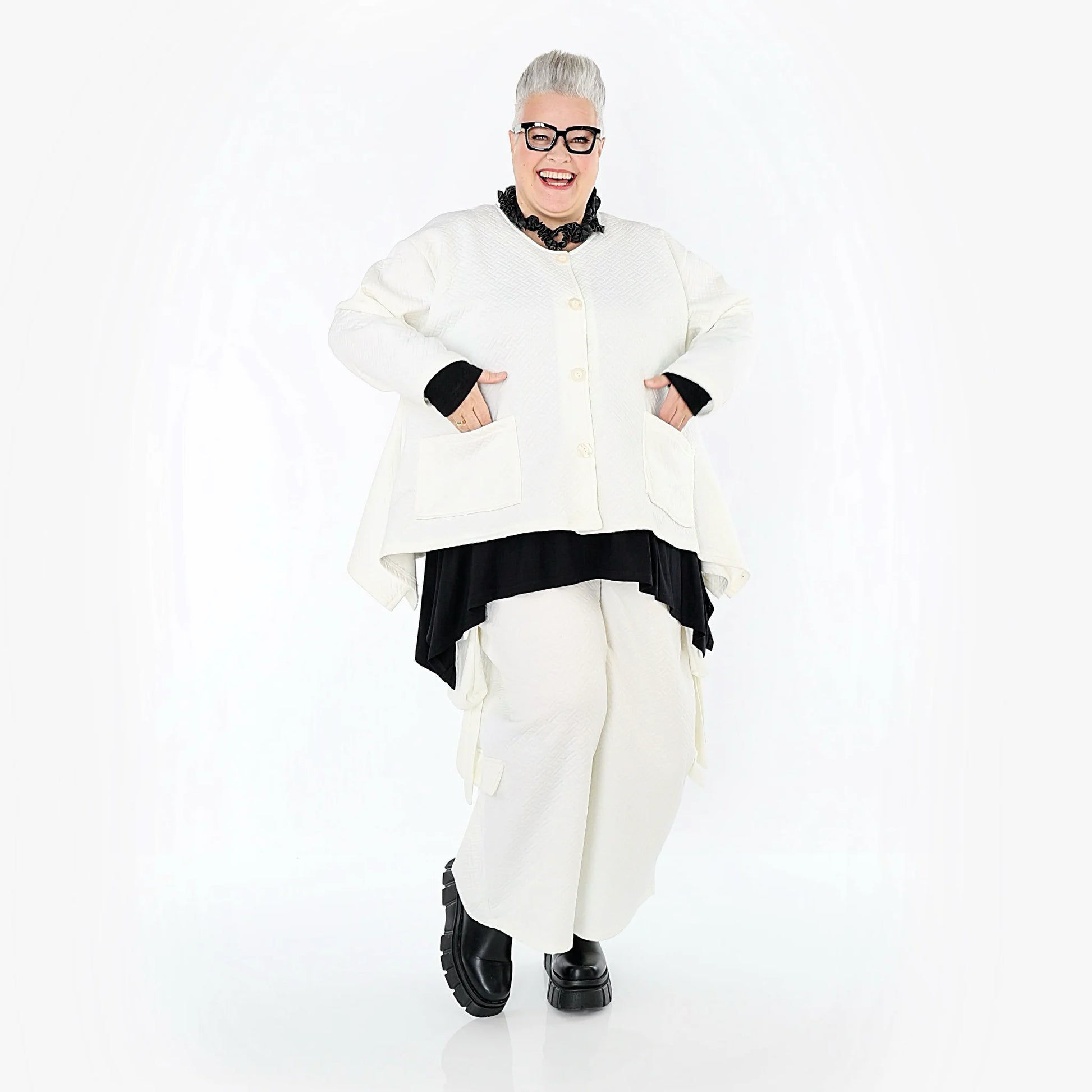  A-Form Jacke von AKH Fashion aus Baumwolle, 1567.00118, Weiß, ZickZack, Ausgefallen