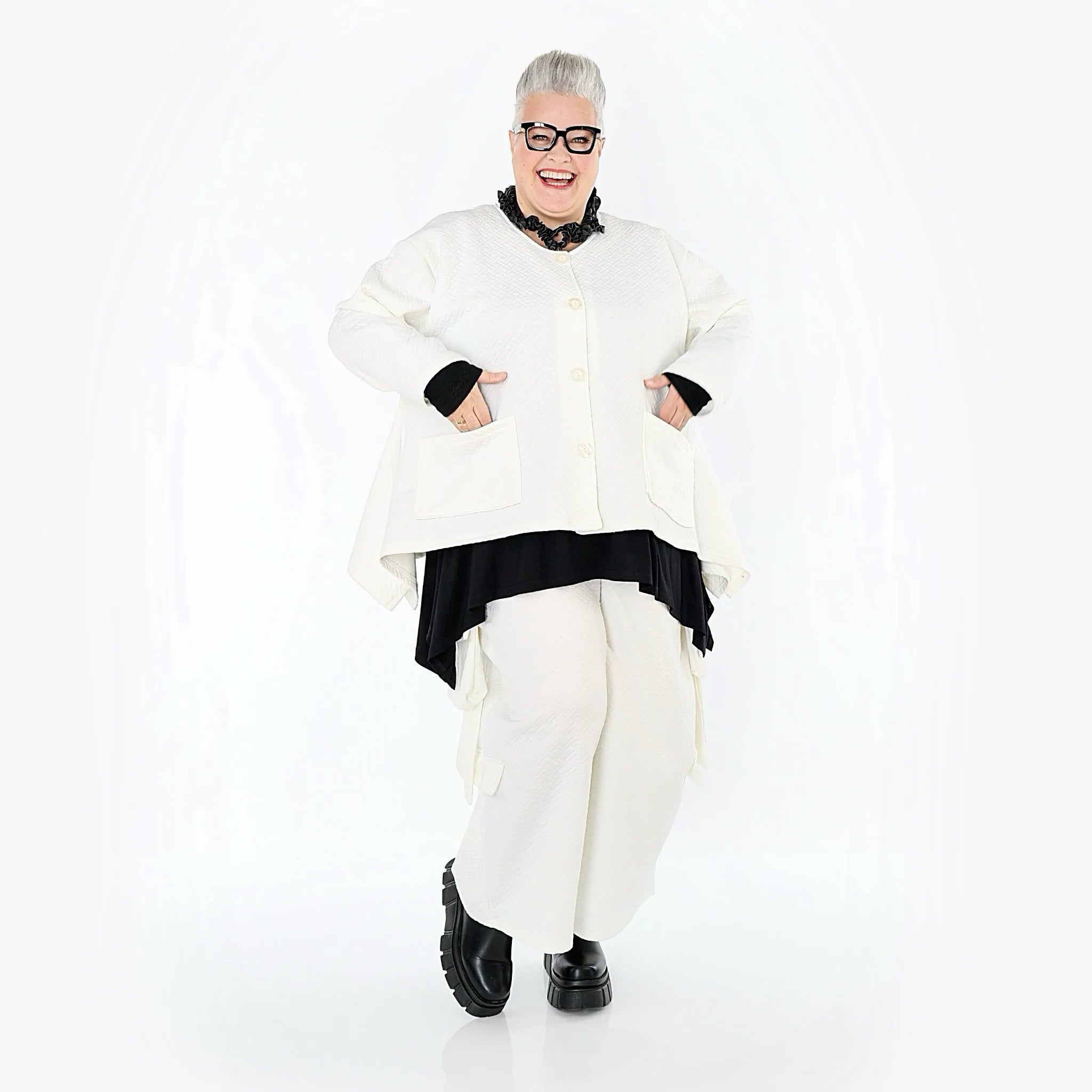  A-Form Jacke von AKH Fashion aus Baumwolle, 1567.00118, Weiß, ZickZack, Ausgefallen