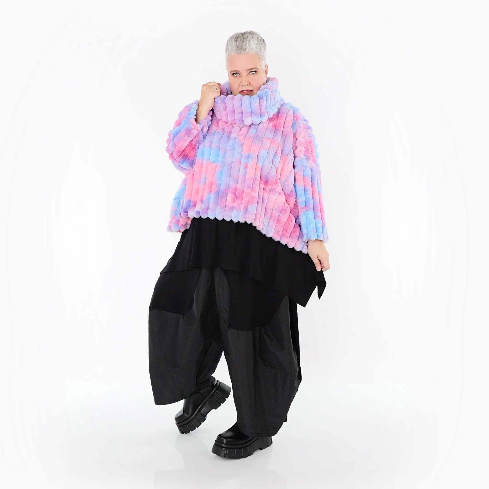 AKH Fashion Bigshirt in kastiger Form, aus Polyester, 1568.03090, Mehrfarbig, Blockstreifen