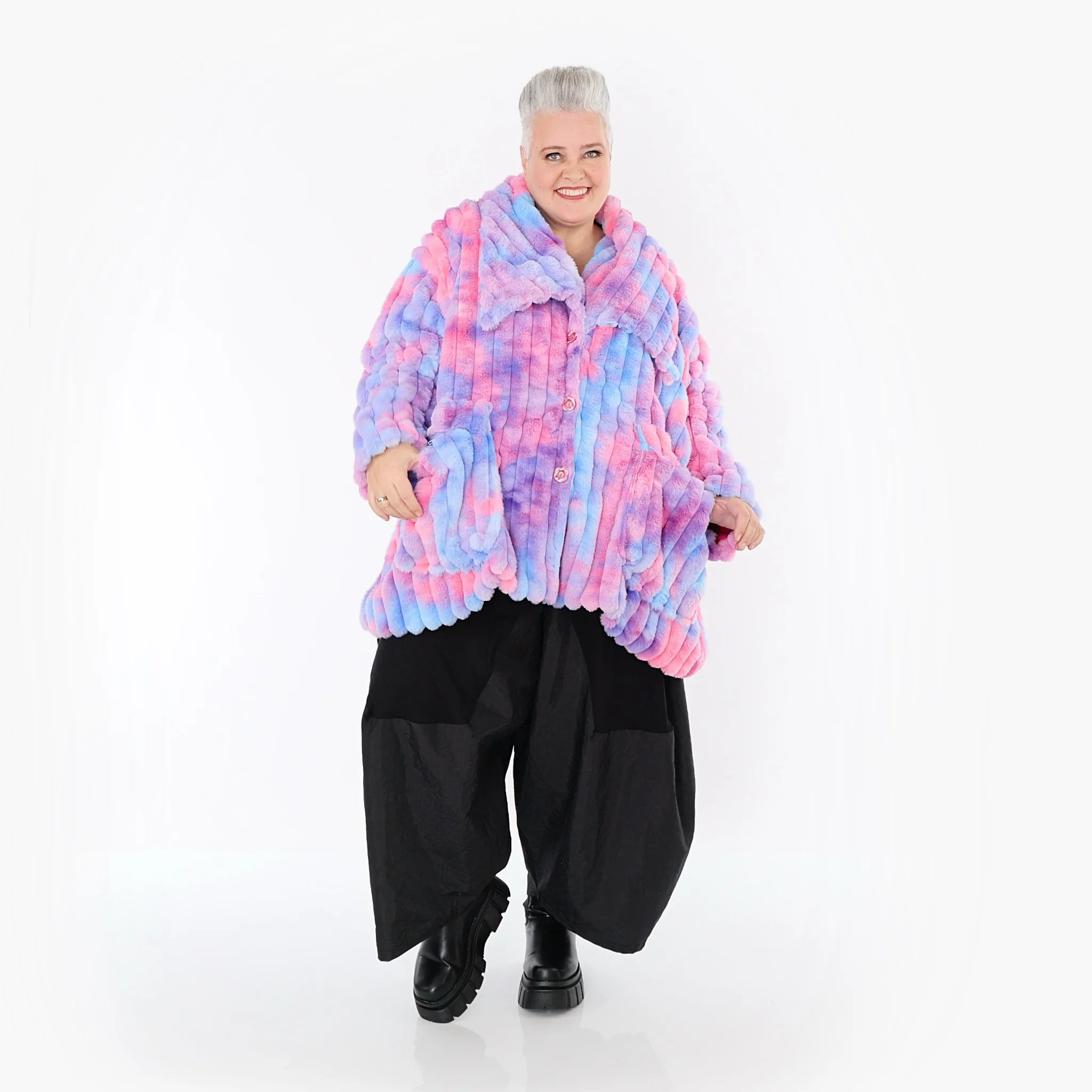  A-Form Jacke von AKH Fashion aus Polyester, 1568.06749, Mehrfarbig, Blockstreifen, Schick