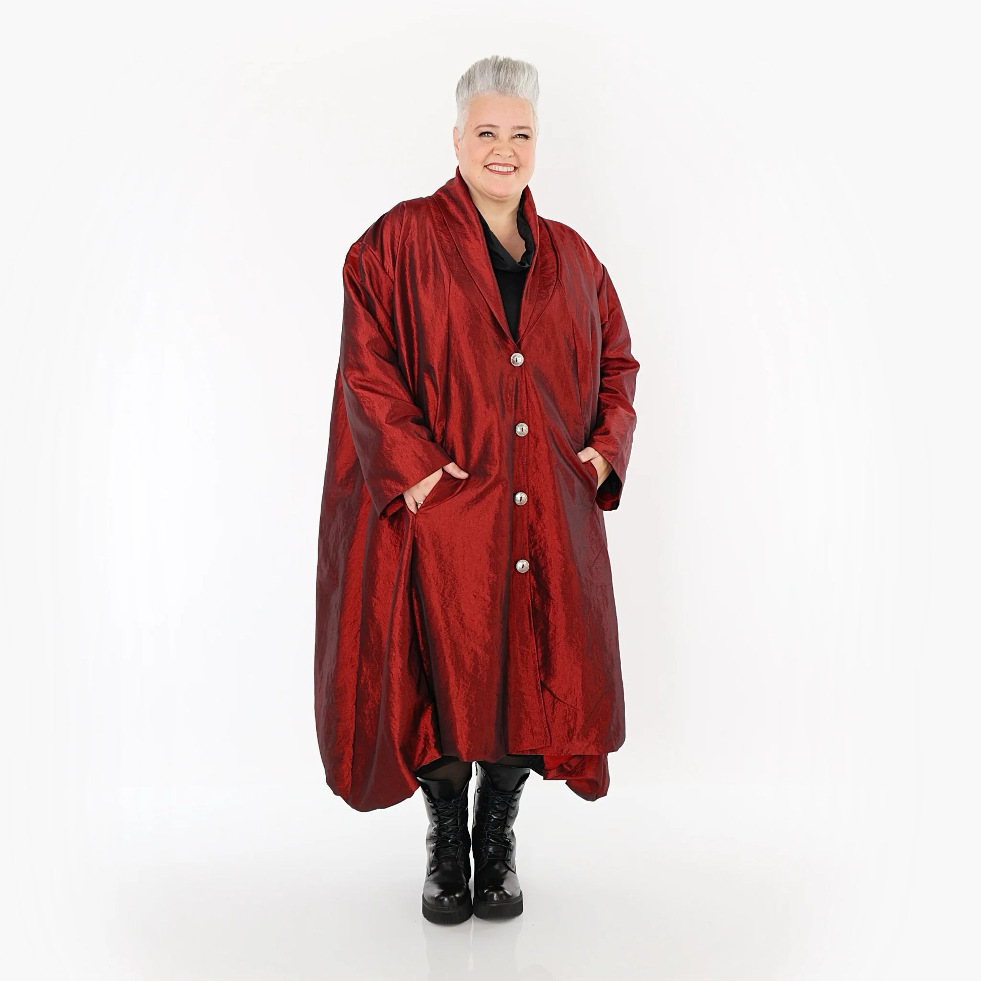  A-Form Mantel von AKH Premium aus Viskose, P106167, Dunkelrot, Ausgefallen, Zeitlos