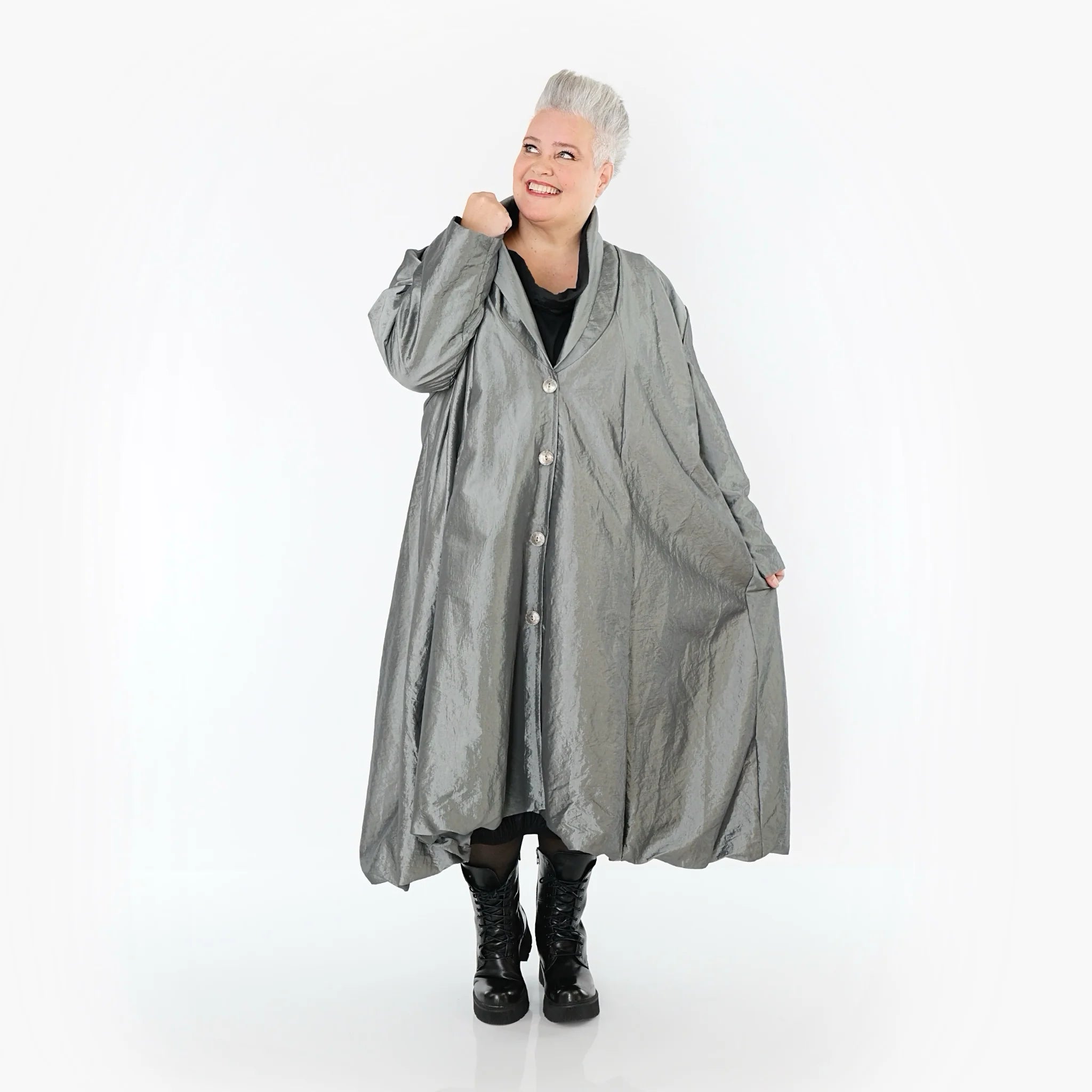 A-Form Mantel von AKH Premium aus Viskose, P106167, Grau, Ausgefallen, Zeitlos, Schick