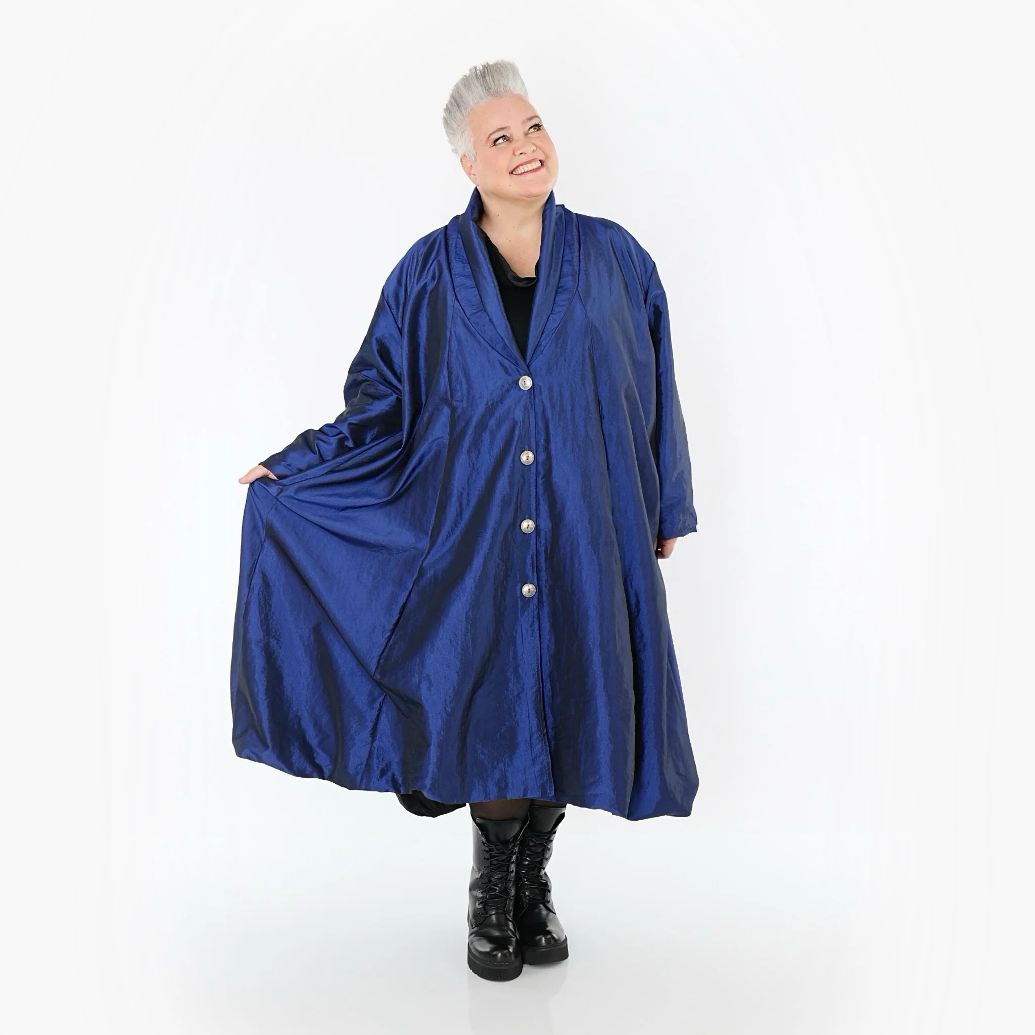  A-Form Mantel von AKH Premium aus Viskose, P106167, Royalblau, Ausgefallen, Zeitlos