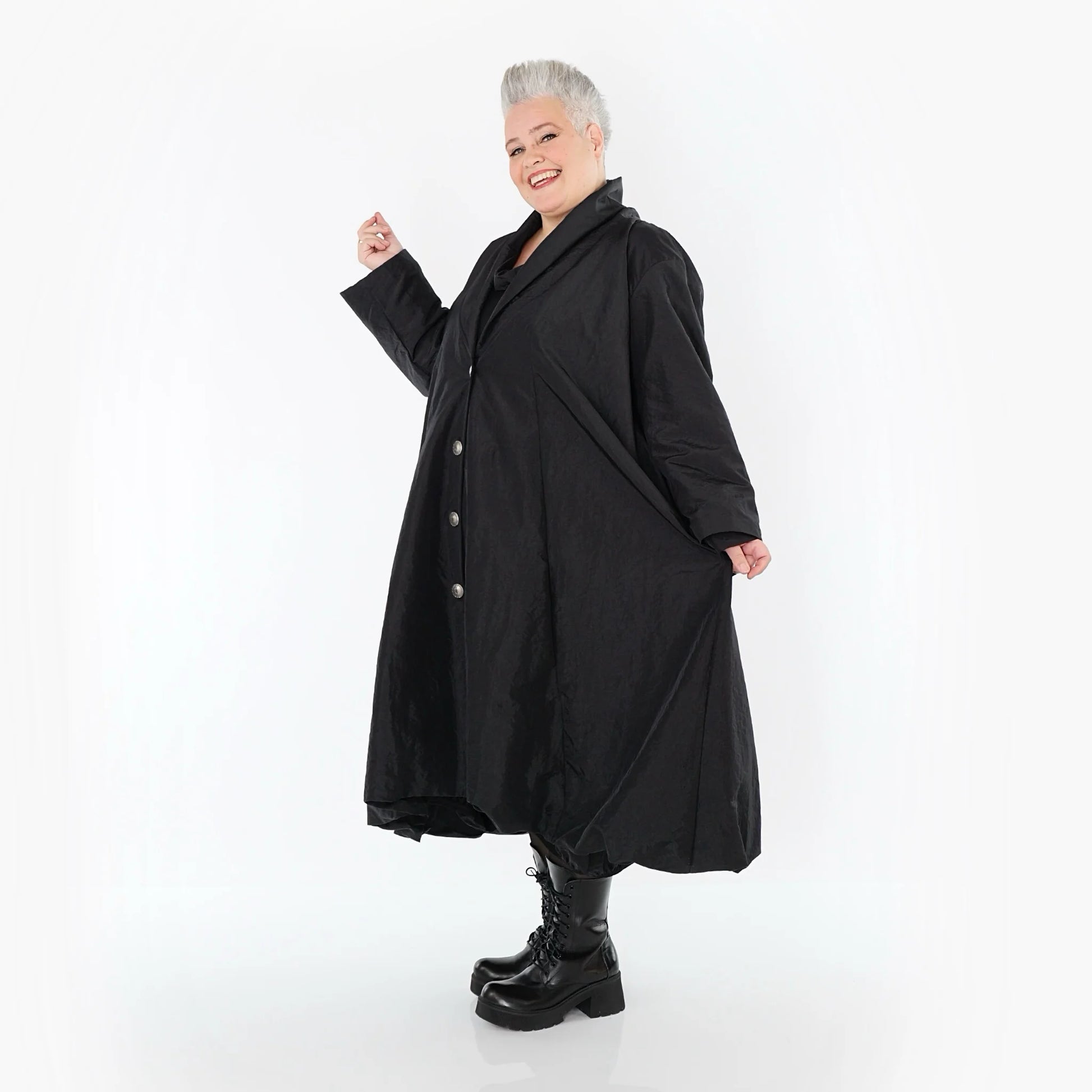  A-Form Mantel von AKH Premium aus Viskose, P106167, Schwarz, Ausgefallen, Zeitlos, Schick