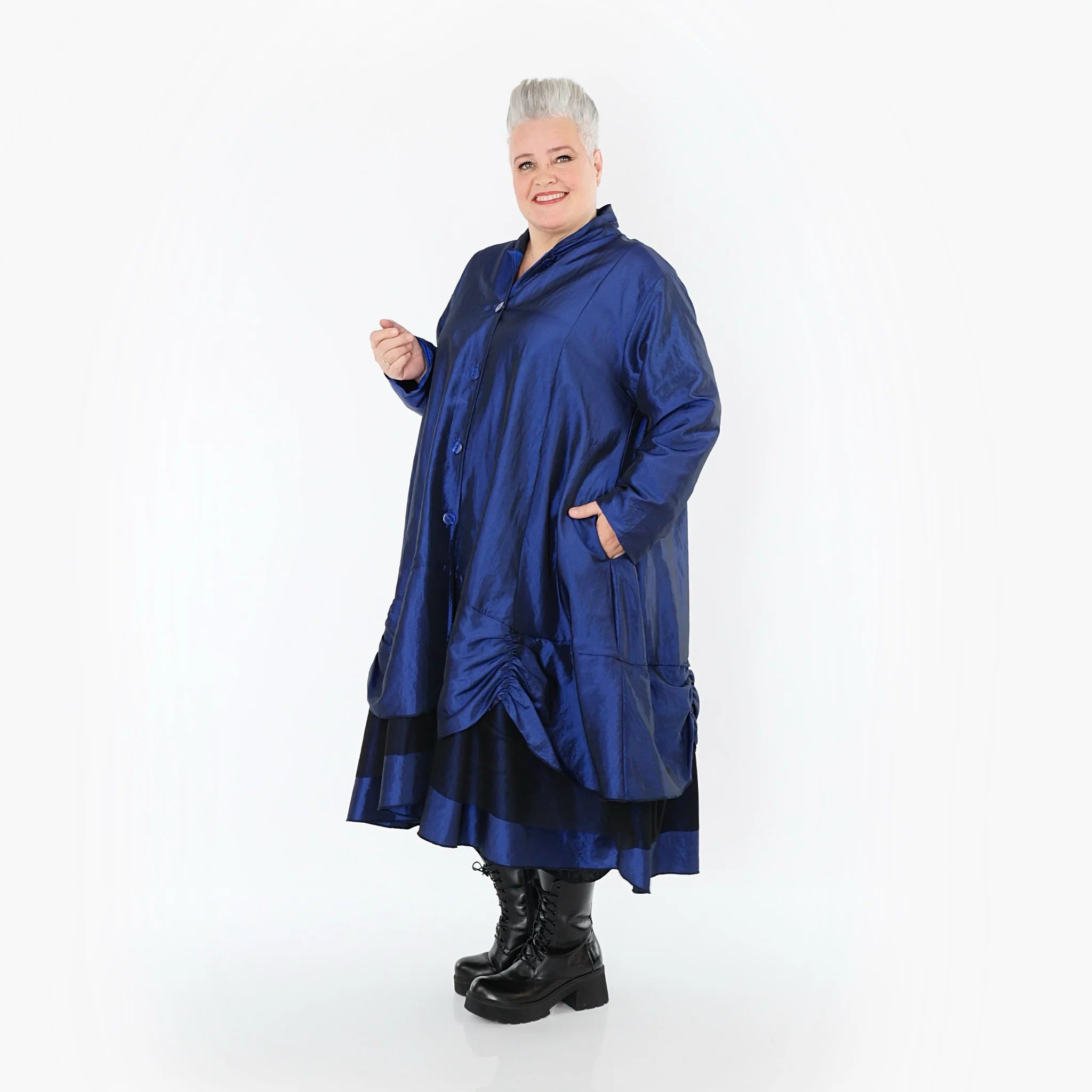  A-Form Mantel von AKH Premium aus Viskose, P106959, Royalblau, Ausgefallen, Zeitlos