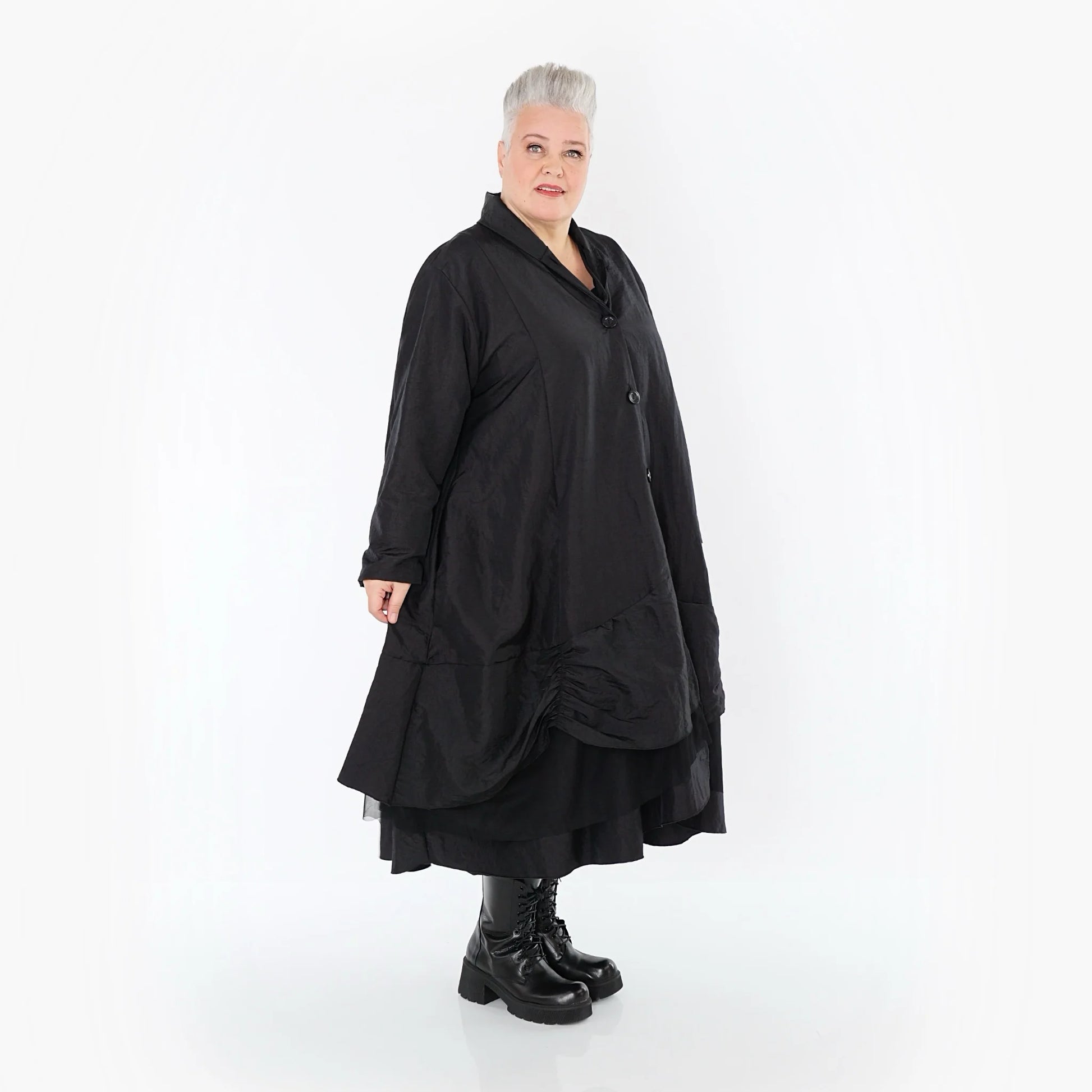  A-Form Mantel von AKH Premium aus Viskose, P106959, Schwarz, Ausgefallen, Zeitlos, Schick