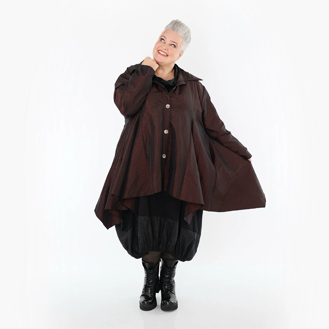  AKH Premium Jacke in Glocken-Form, aus Viskose, P107148, Braun, Ausgefallen, Zeitlos