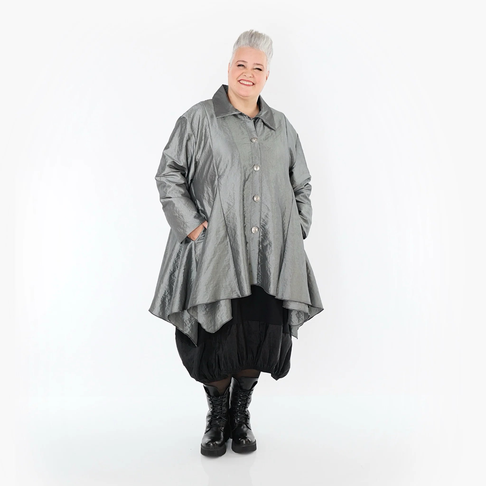  AKH Premium Jacke in Glocken-Form, aus Viskose, P107148, Grau, Ausgefallen, Zeitlos