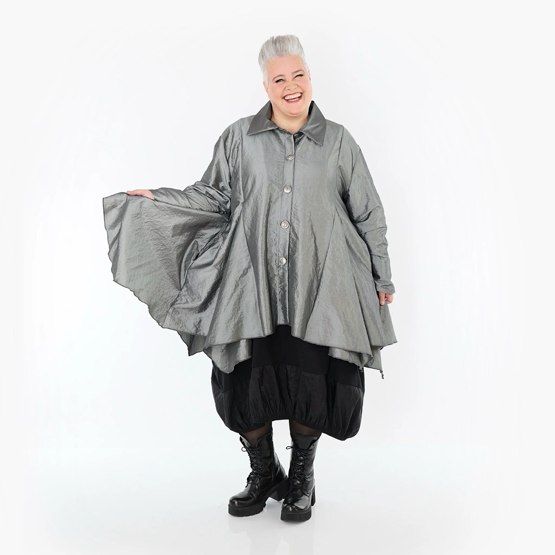  AKH Premium Jacke in Glocken-Form, aus Viskose, P107148, Grau, Ausgefallen, Zeitlos