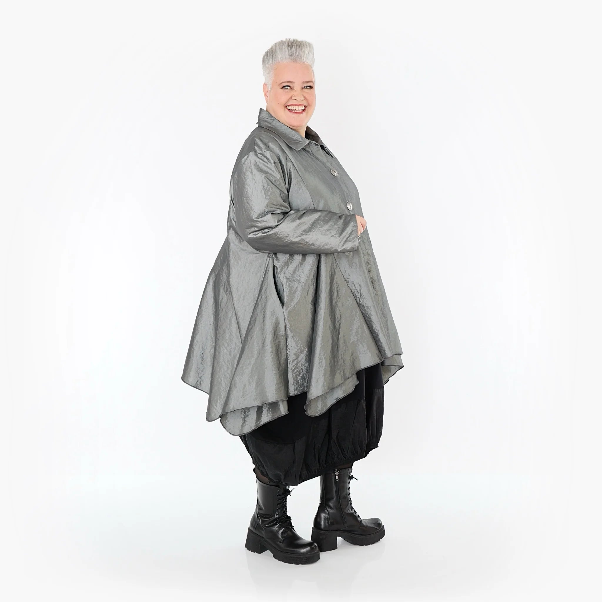  AKH Premium Jacke in Glocken-Form, aus Viskose, P107148, Grau, Ausgefallen, Zeitlos