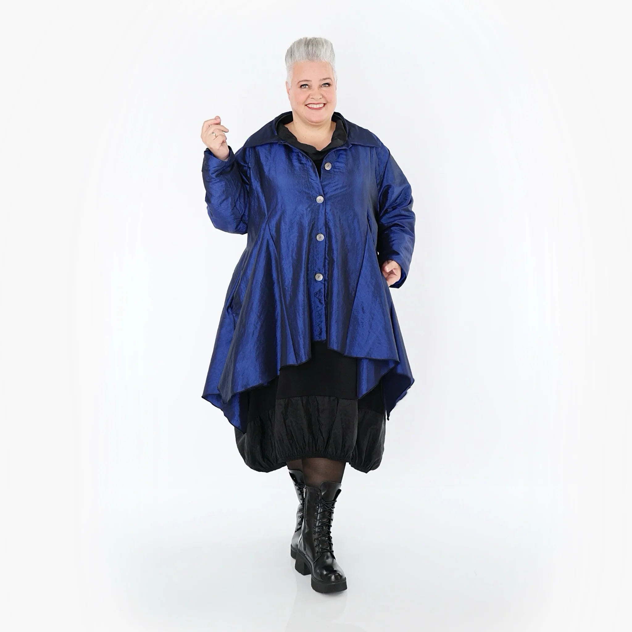  AKH Premium Jacke in Glocken-Form, aus Viskose, P107148, Royalblau, Ausgefallen, Zeitlos