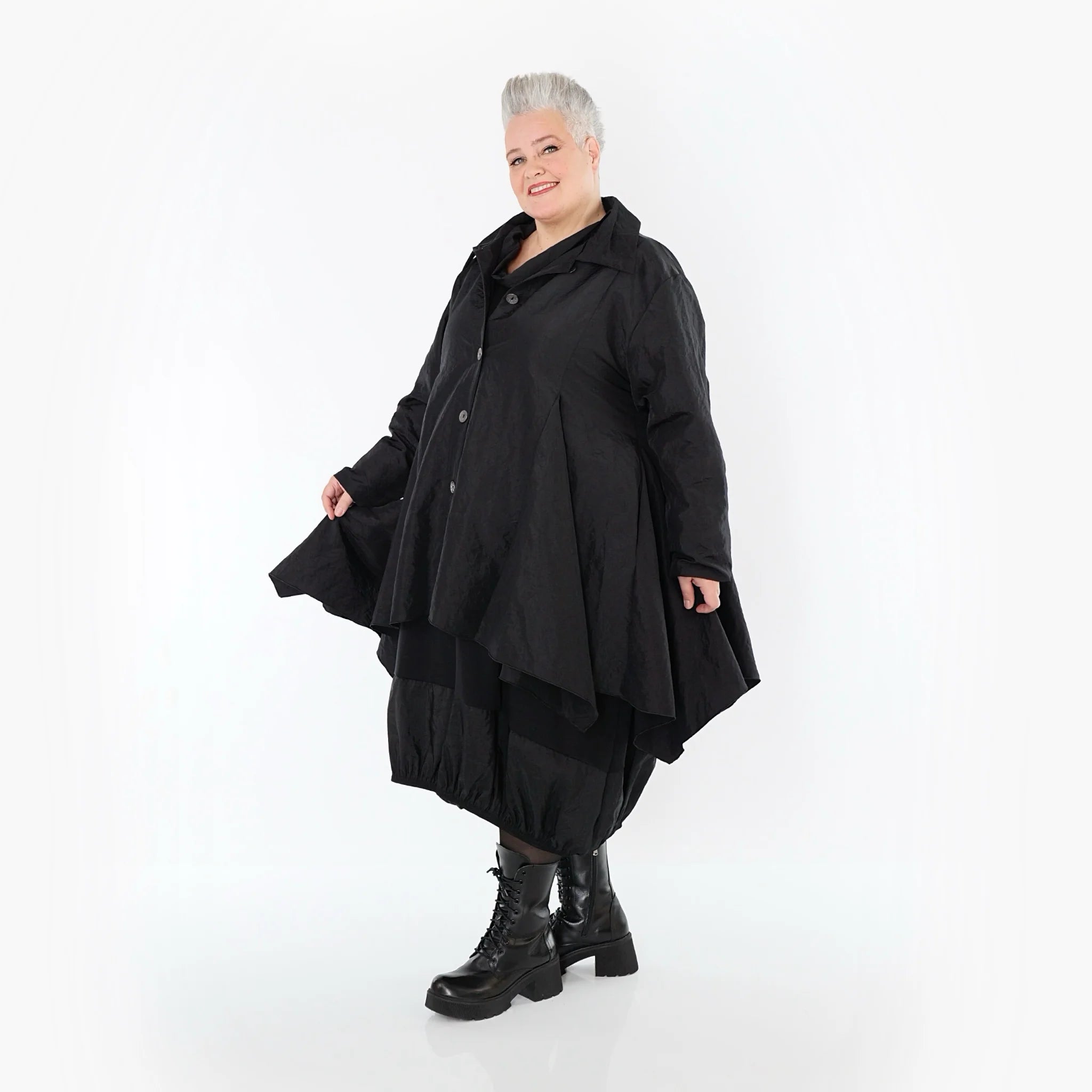  AKH Premium Jacke in Glocken-Form, aus Viskose, P107148, Schwarz, Ausgefallen, Zeitlos
