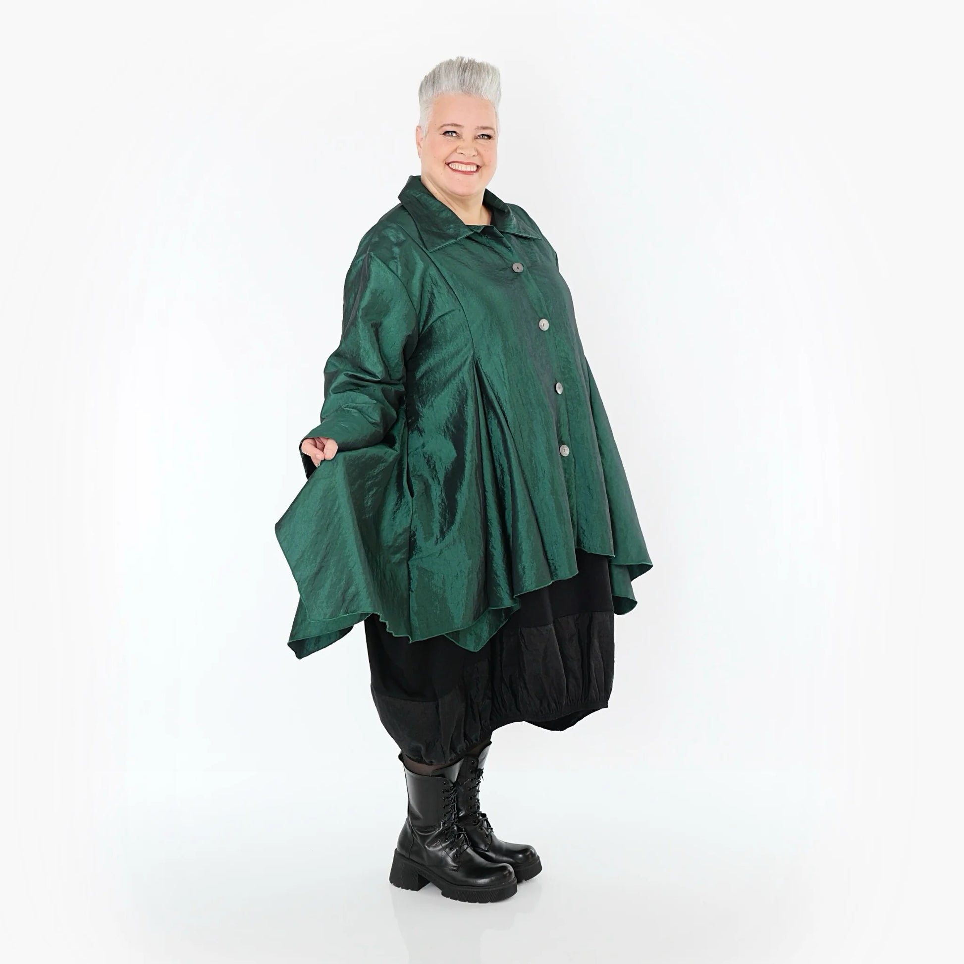  AKH Premium Jacke in Glocken-Form, aus Viskose, P107148, Smaragd, Ausgefallen, Zeitlos