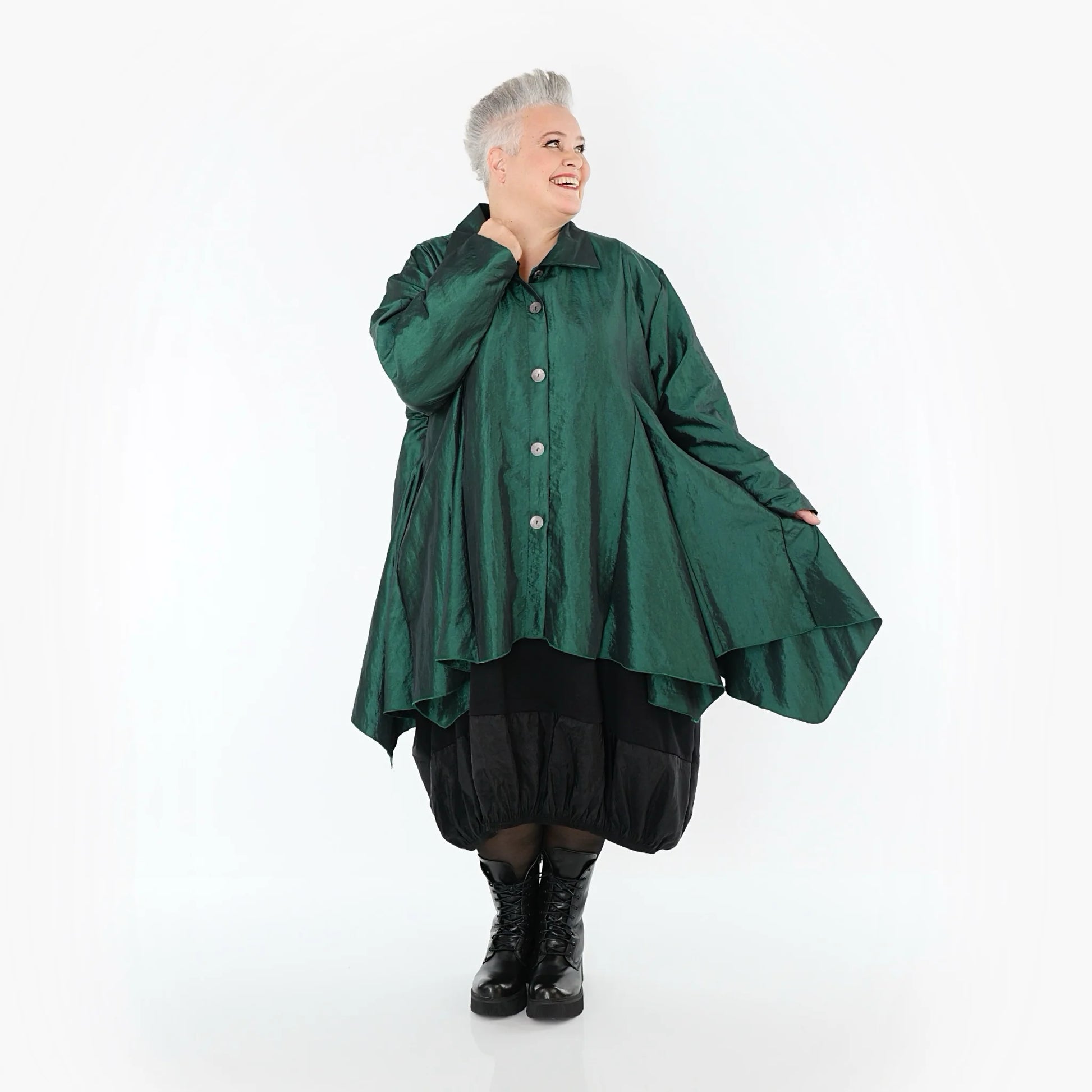  AKH Premium Jacke in Glocken-Form, aus Viskose, P107148, Smaragd, Ausgefallen, Zeitlos