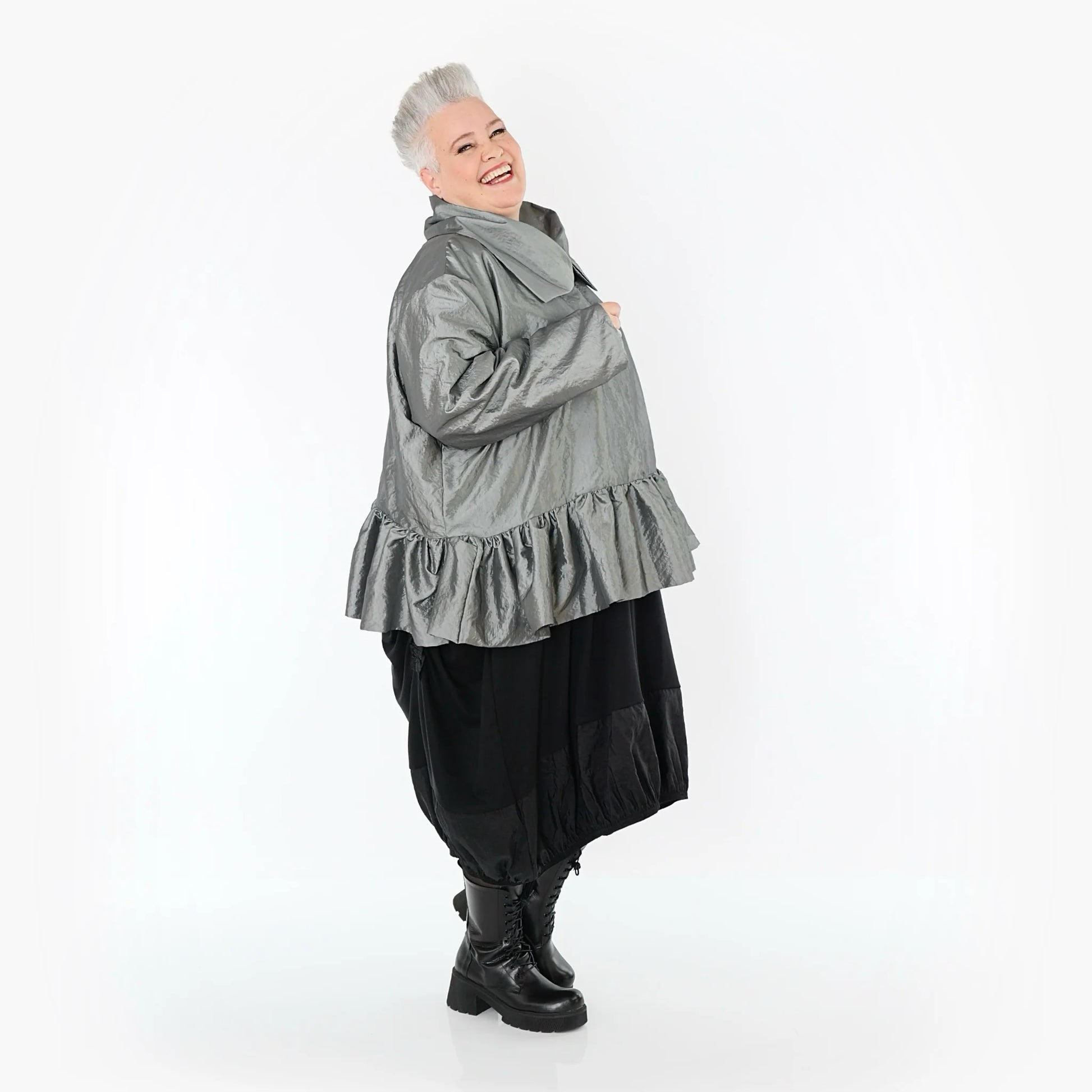  A-Form Jacke von AKH Premium aus Viskose, P107166, Grau, Ausgefallen, Zeitlos, Schick