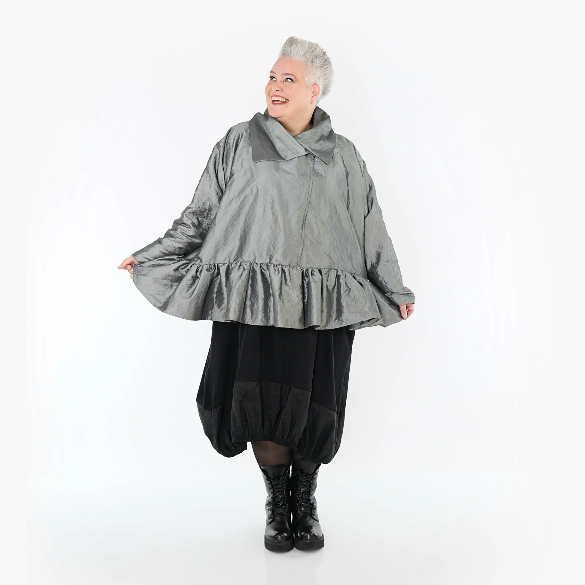  A-Form Jacke von AKH Premium aus Viskose, P107166, Grau, Ausgefallen, Zeitlos, Schick