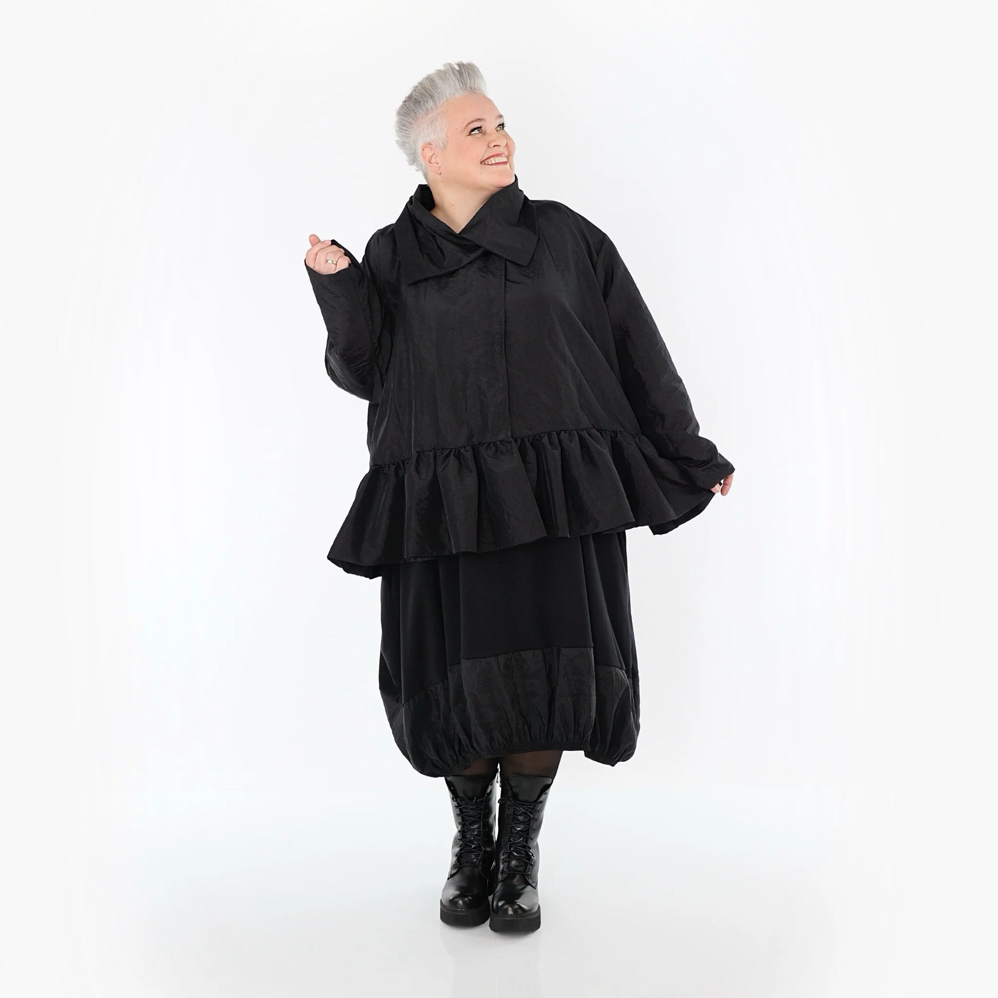  A-Form Jacke von AKH Premium aus Viskose, P107166, Schwarz, Ausgefallen, Zeitlos, Schick