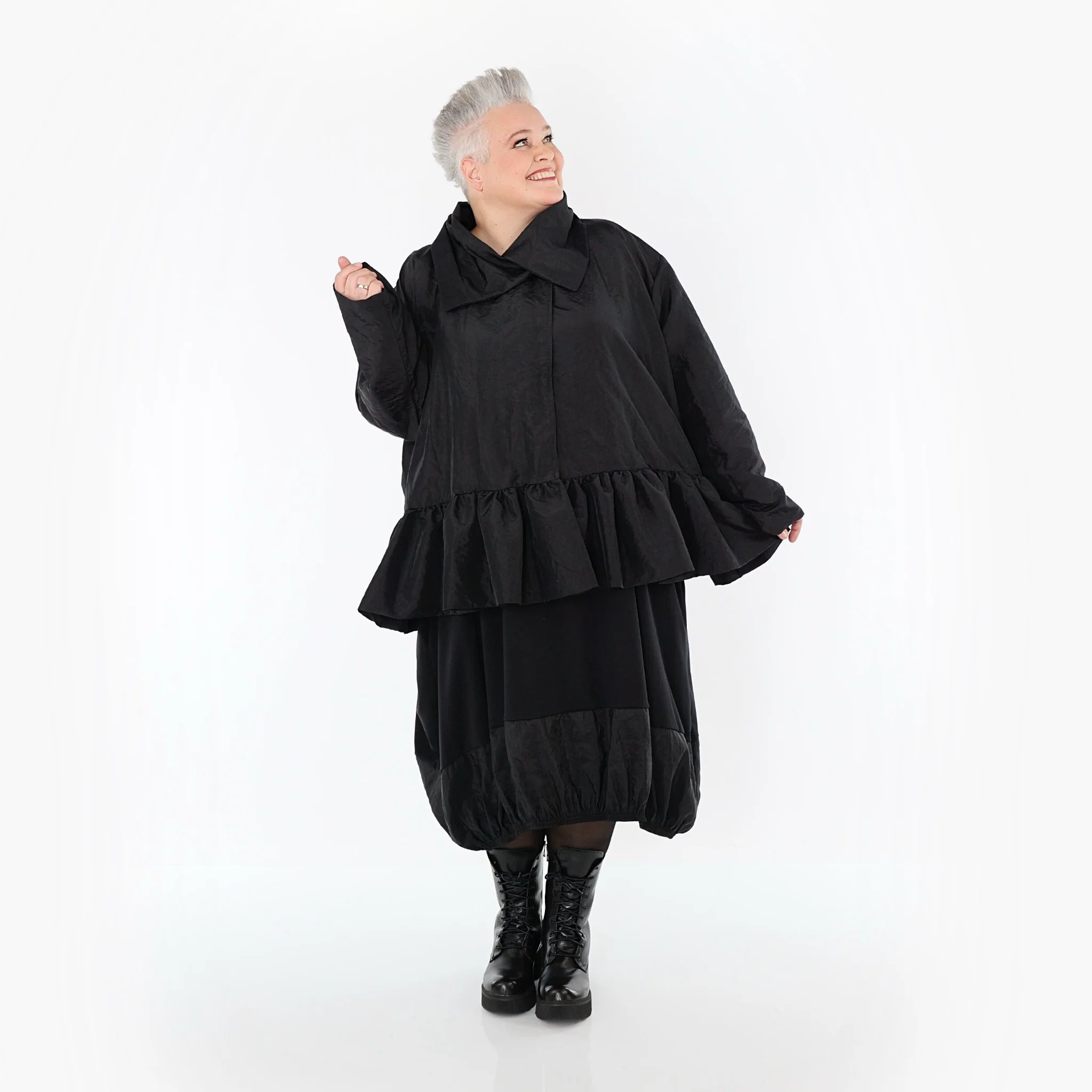  A-Form Jacke von AKH Premium aus Viskose, P107166, Schwarz, Ausgefallen, Zeitlos, Schick