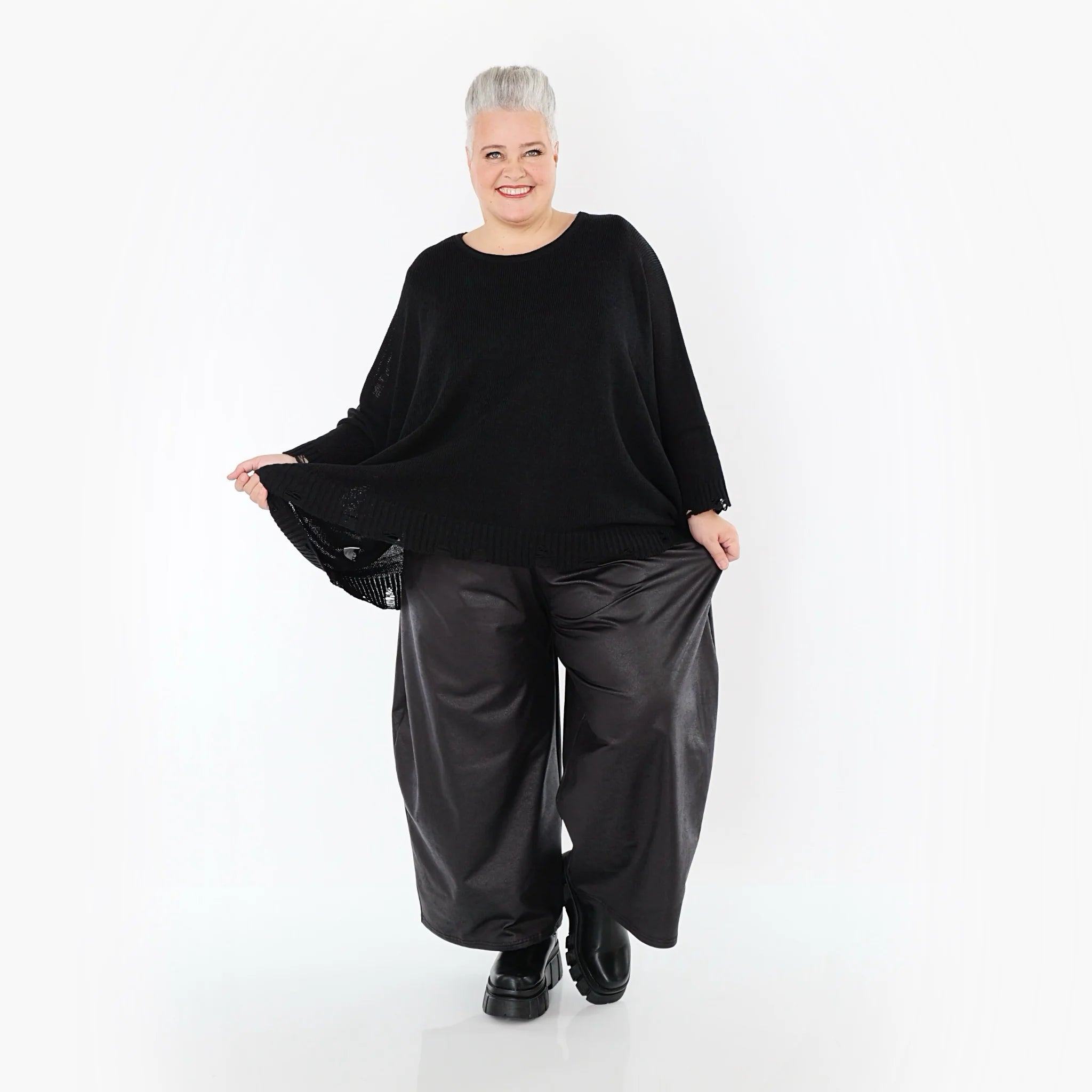 Ballonhose von AKH Premium aus Materialmix, P1027.7126, Schwarz, Ausgefallen, Zeitlos