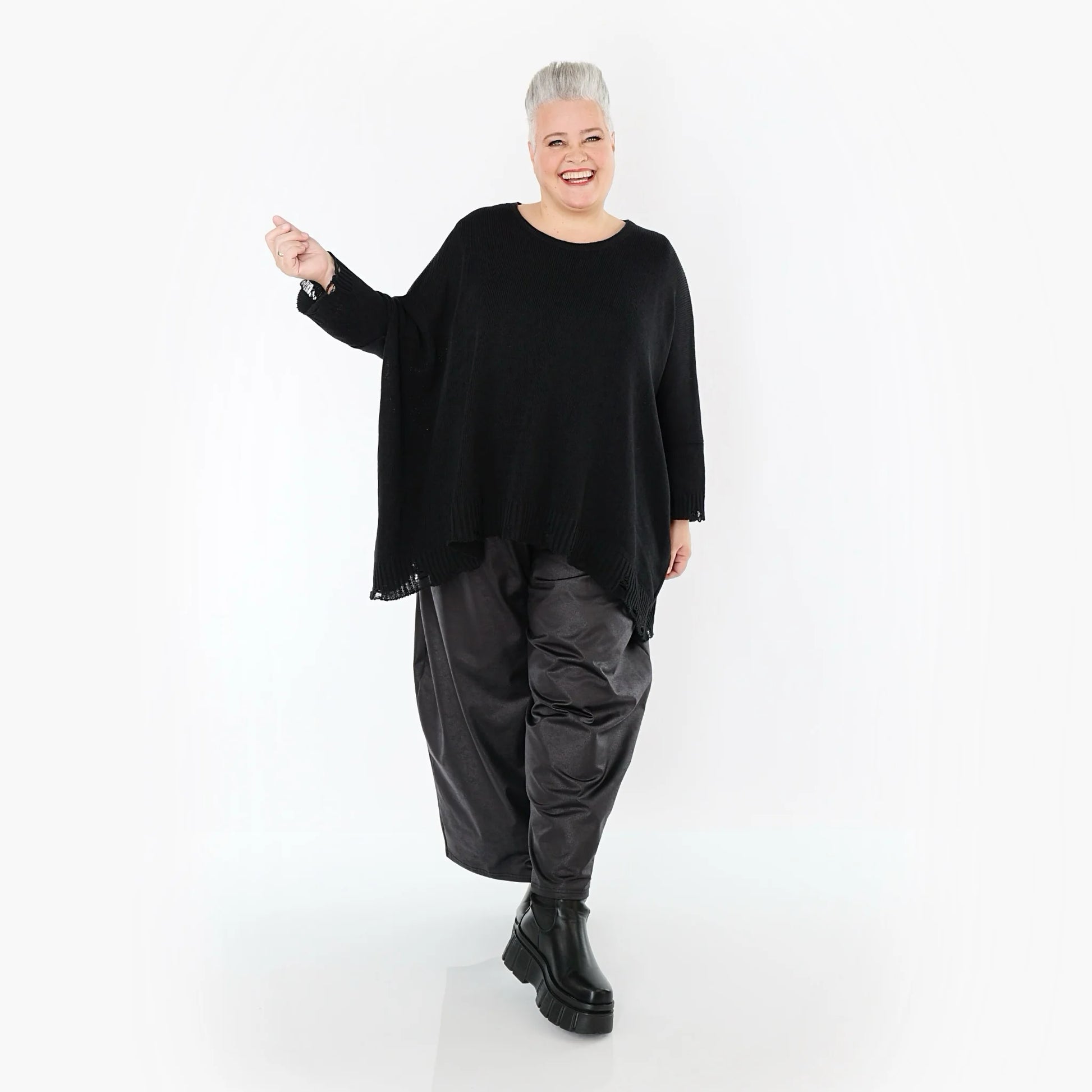  Ballonhose von AKH Premium aus Materialmix, P1027.7126, Schwarz, Ausgefallen, Zeitlos