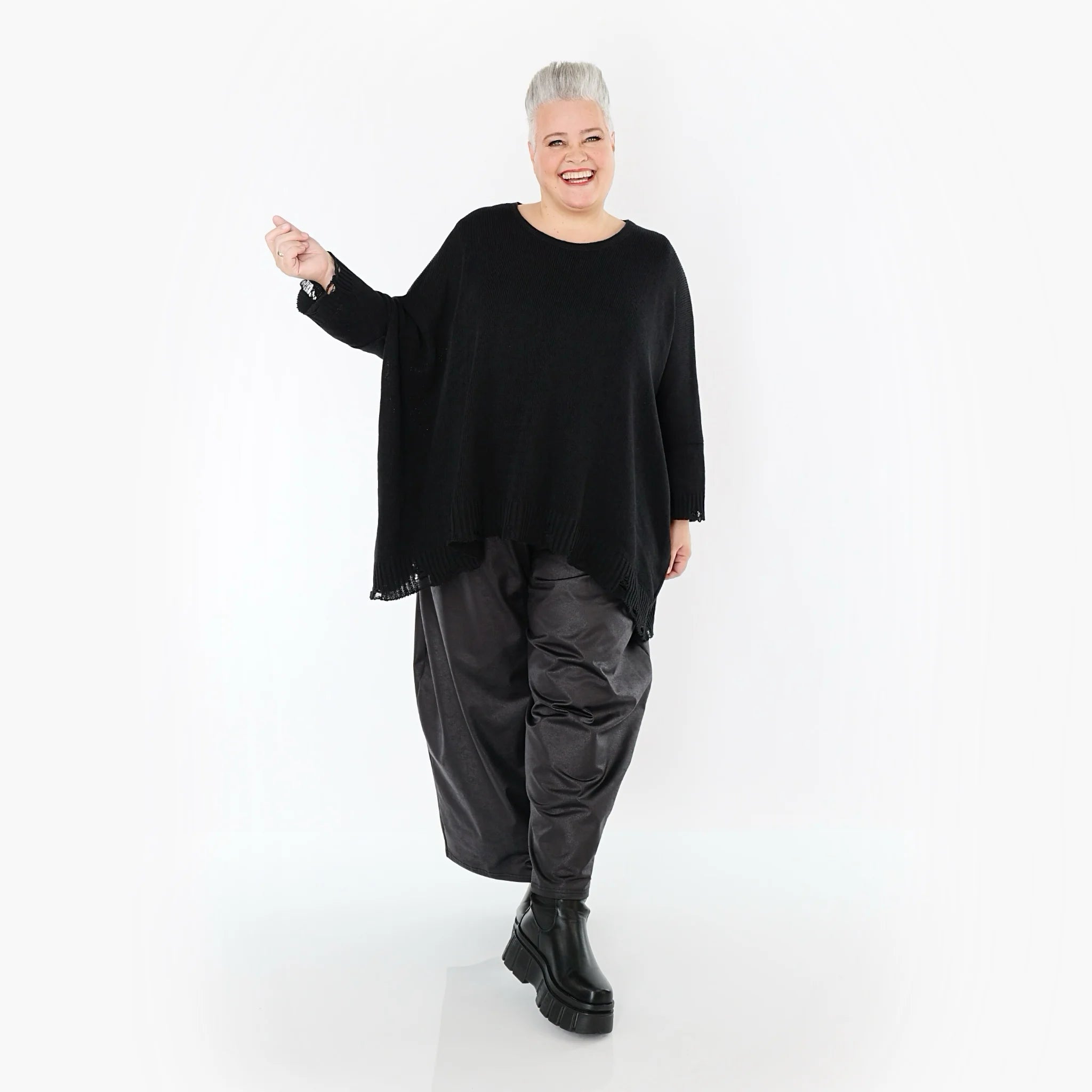  Ballonhose von AKH Premium aus Materialmix, P1027.7126, Schwarz, Ausgefallen, Zeitlos