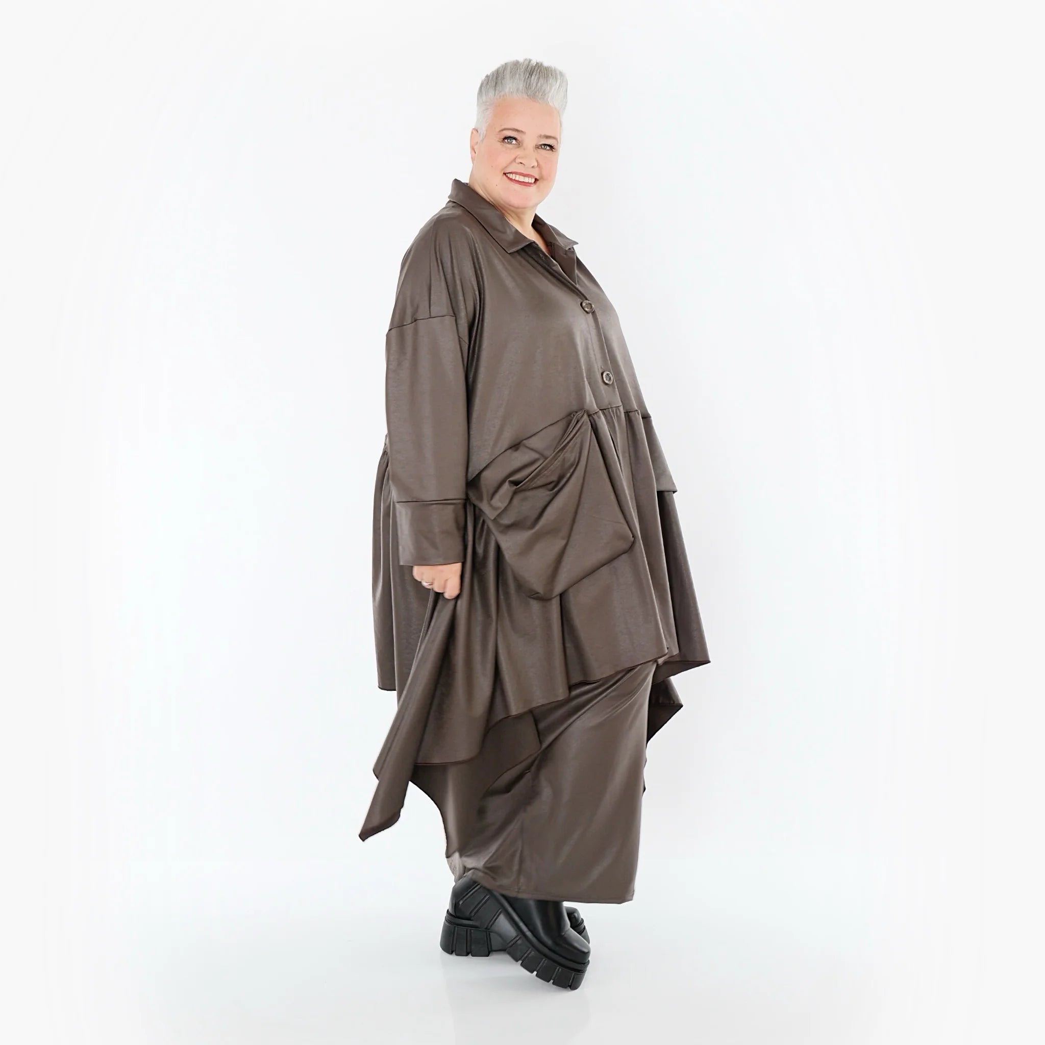  A-Form Jacke von AKH Premium aus Materialmix, P1027.7147, Braun, Ausgefallen, Zeitlos