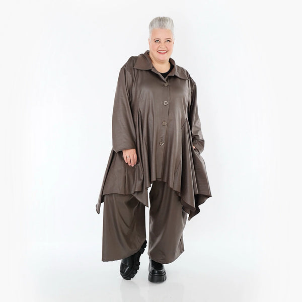 AKH Premium Jacke in Glocken-Form, aus Materialmix, P1027.7148, Braun, Ausgefallen, Schick