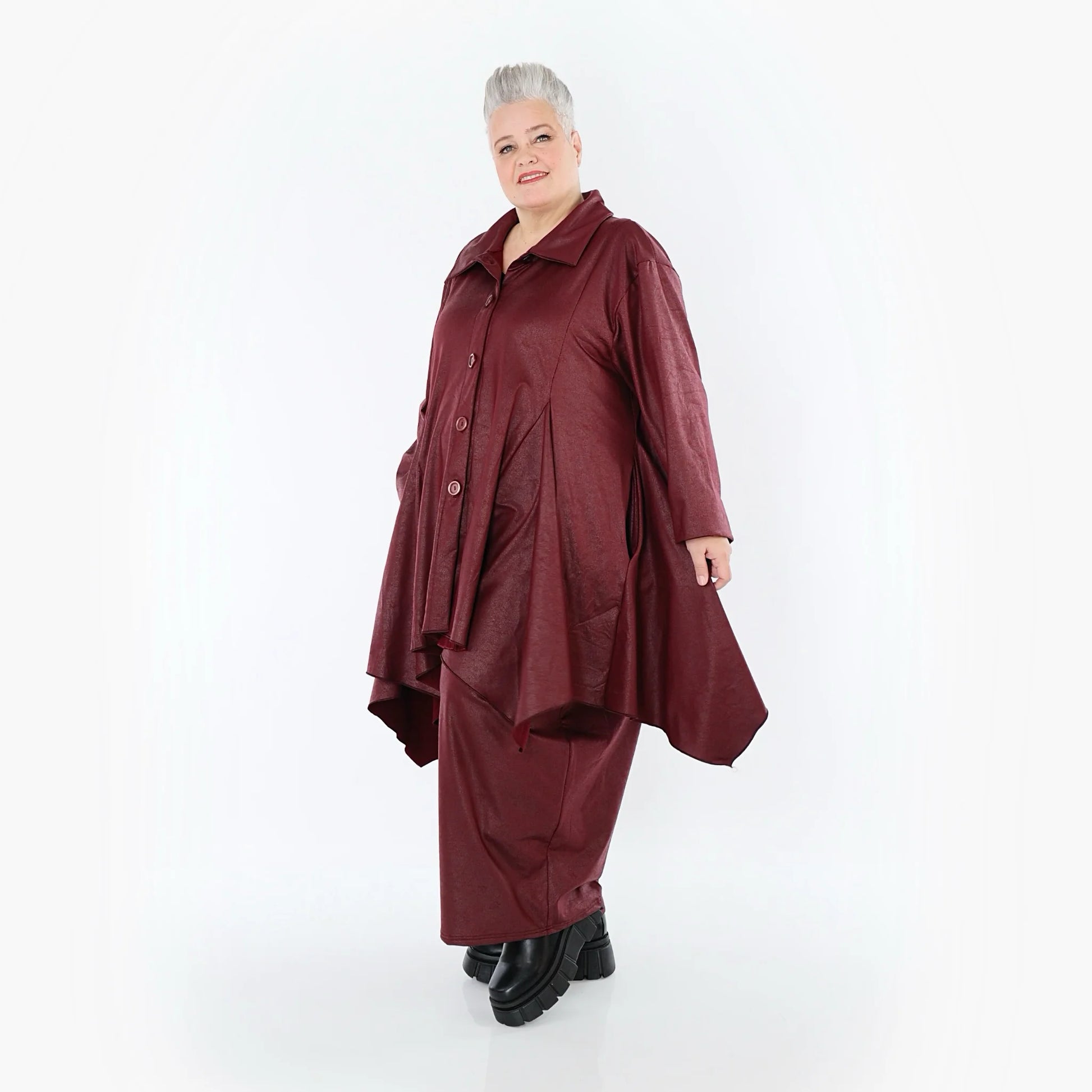  AKH Premium Jacke in Glocken-Form, aus Materialmix, P1027.7148, Weinrot, Ausgefallen