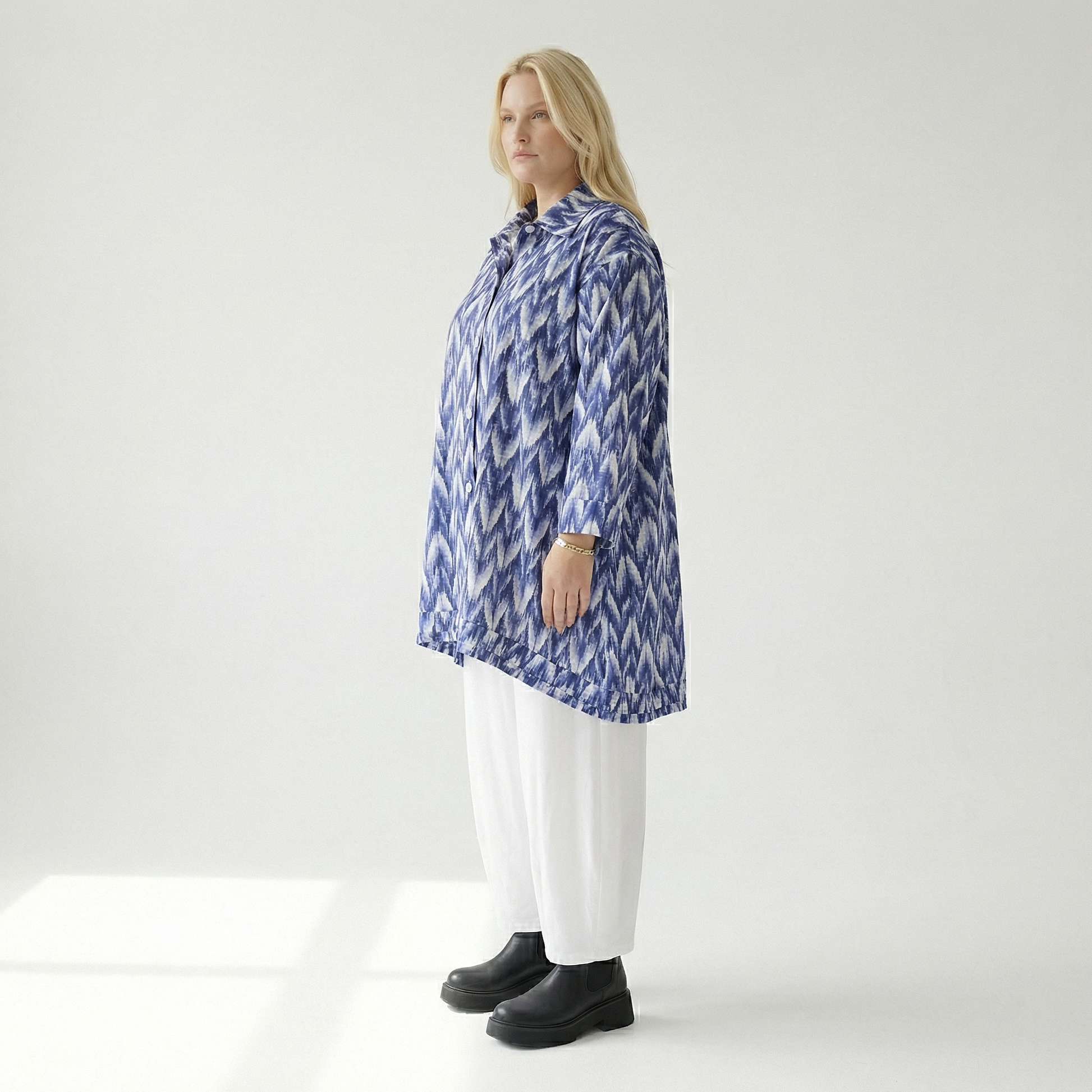  A-Form Bluse von AKH Fashion aus Baumwolle, 1504.07010, Blau/Weiß/Silber, ZickZack, Schick