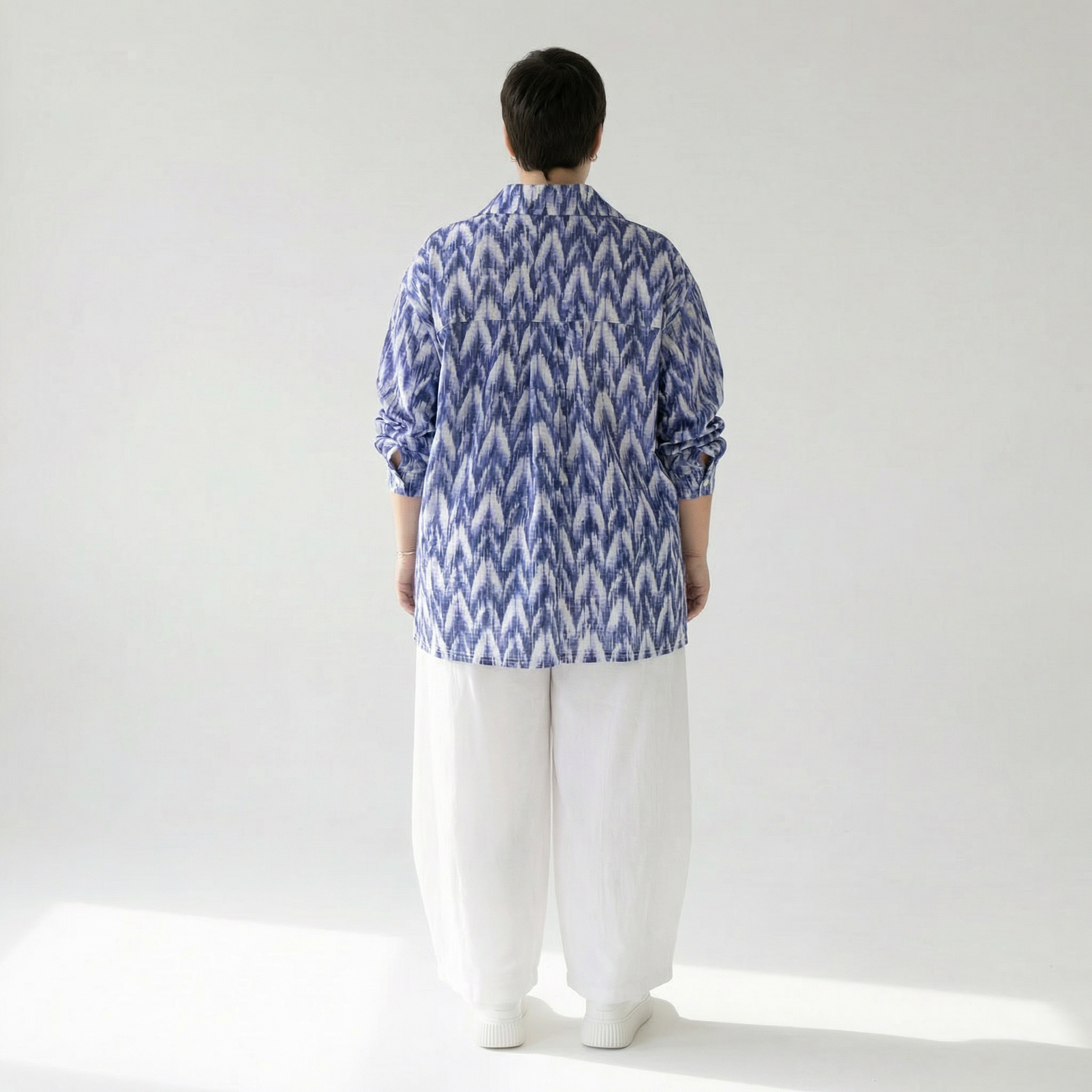  A-Form Bluse von AKH Fashion aus Baumwolle, 1504.07095, Blau/Weiß/Silber, ZickZack, Schick