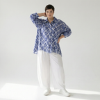  A-Form Bluse von AKH Fashion aus Baumwolle, 1504.07095, Blau/Weiß/Silber, ZickZack, Schick