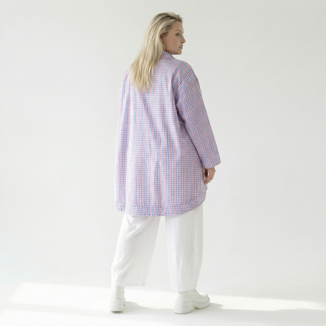  A-Form Bluse von AKH Fashion aus Baumwolle, 1505.07010, Blau/Weiß/Pink, Vichy-Karo, Schick