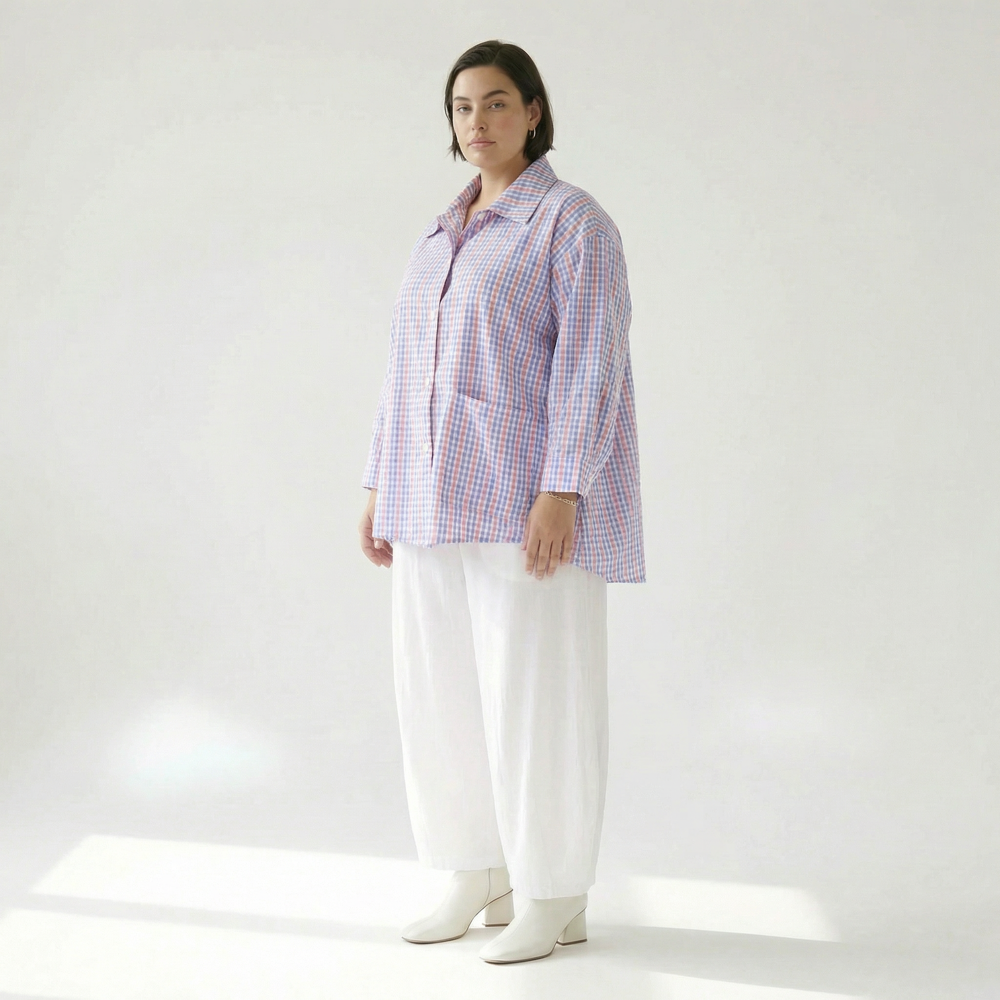  A-Form Bluse von AKH Fashion aus Baumwolle, 1505.07095, Blau/Weiß/Pink, Vichy-Karo, Schick