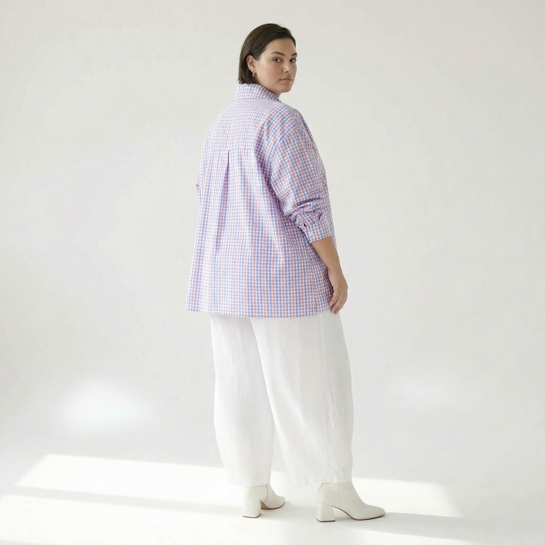  A-Form Bluse von AKH Fashion aus Baumwolle, 1505.07095, Blau/Weiß/Pink, Vichy-Karo, Schick