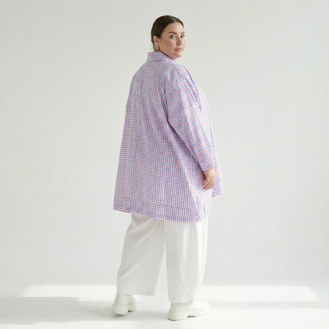  A-Form Bluse von AKH Fashion aus Baumwolle, 1505.07110, Blau/Weiß/Pink, Vichy-Karo, Schick