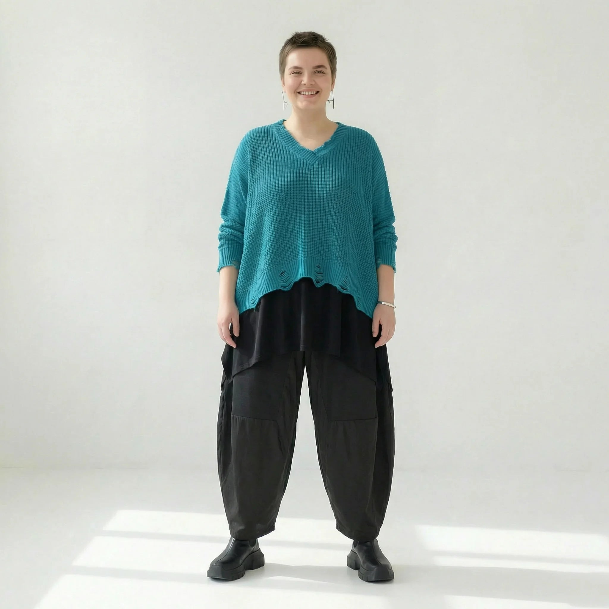  AKH Premium Überwurf in kastiger Form, aus Baumwolle, P1032.2602, AquaBlau, Ausgefallen