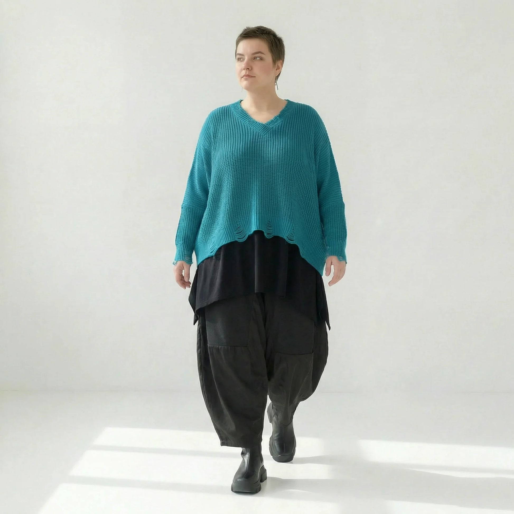  AKH Premium Überwurf in kastiger Form, aus Baumwolle, P1032.2602, AquaBlau, Ausgefallen