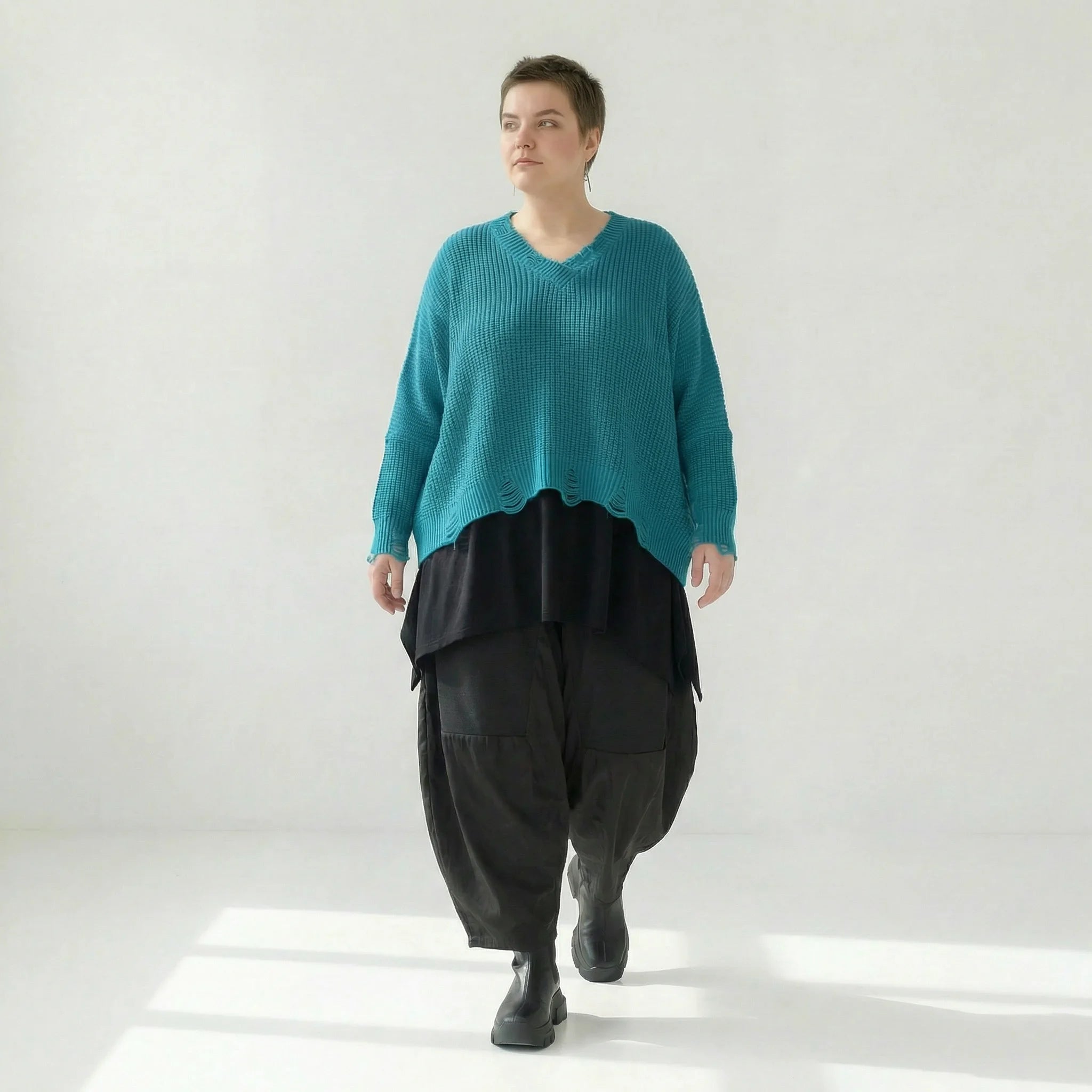  AKH Premium Überwurf in kastiger Form, aus Baumwolle, P1032.2602, AquaBlau, Ausgefallen