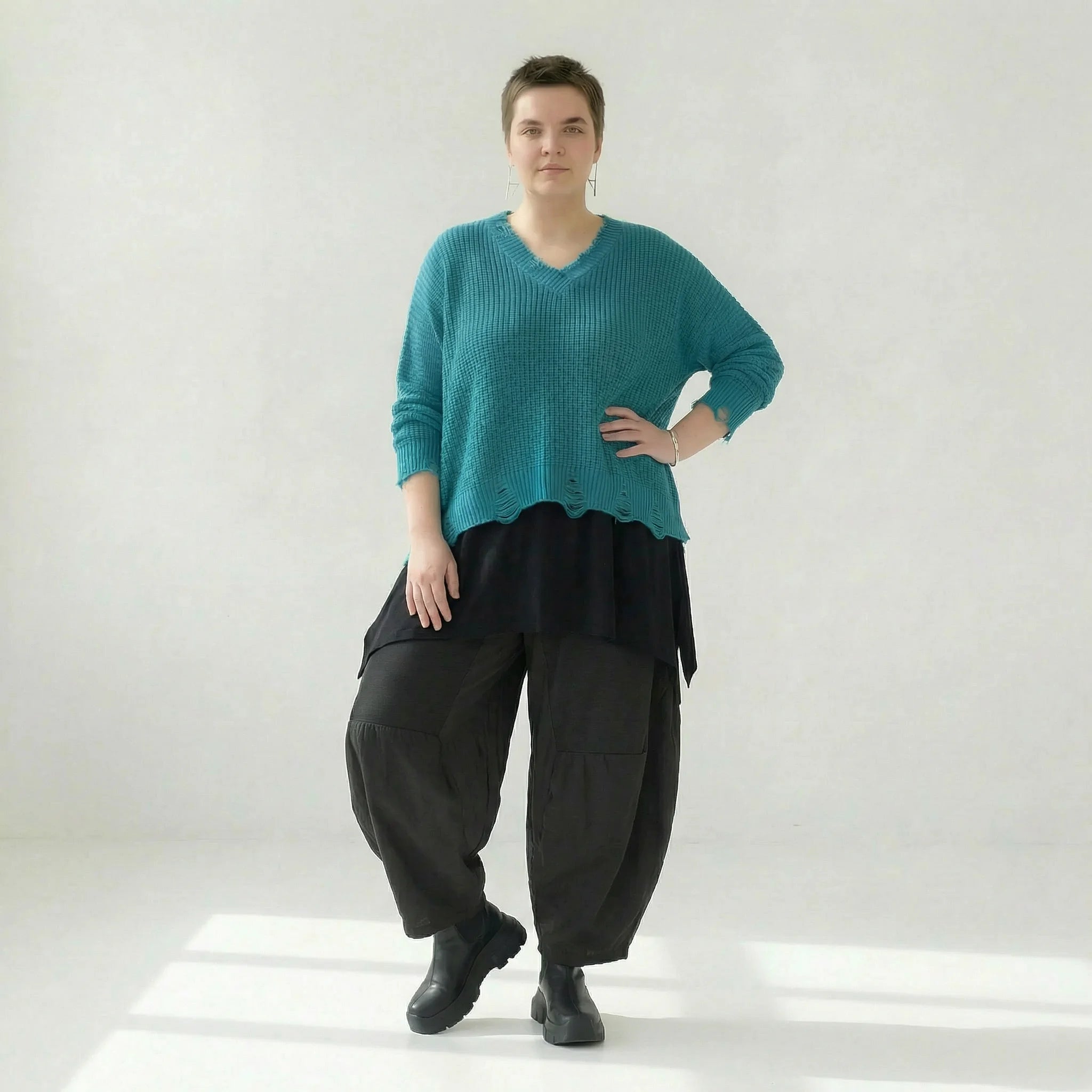  AKH Premium Überwurf in kastiger Form, aus Baumwolle, P1032.2602, AquaBlau, Ausgefallen