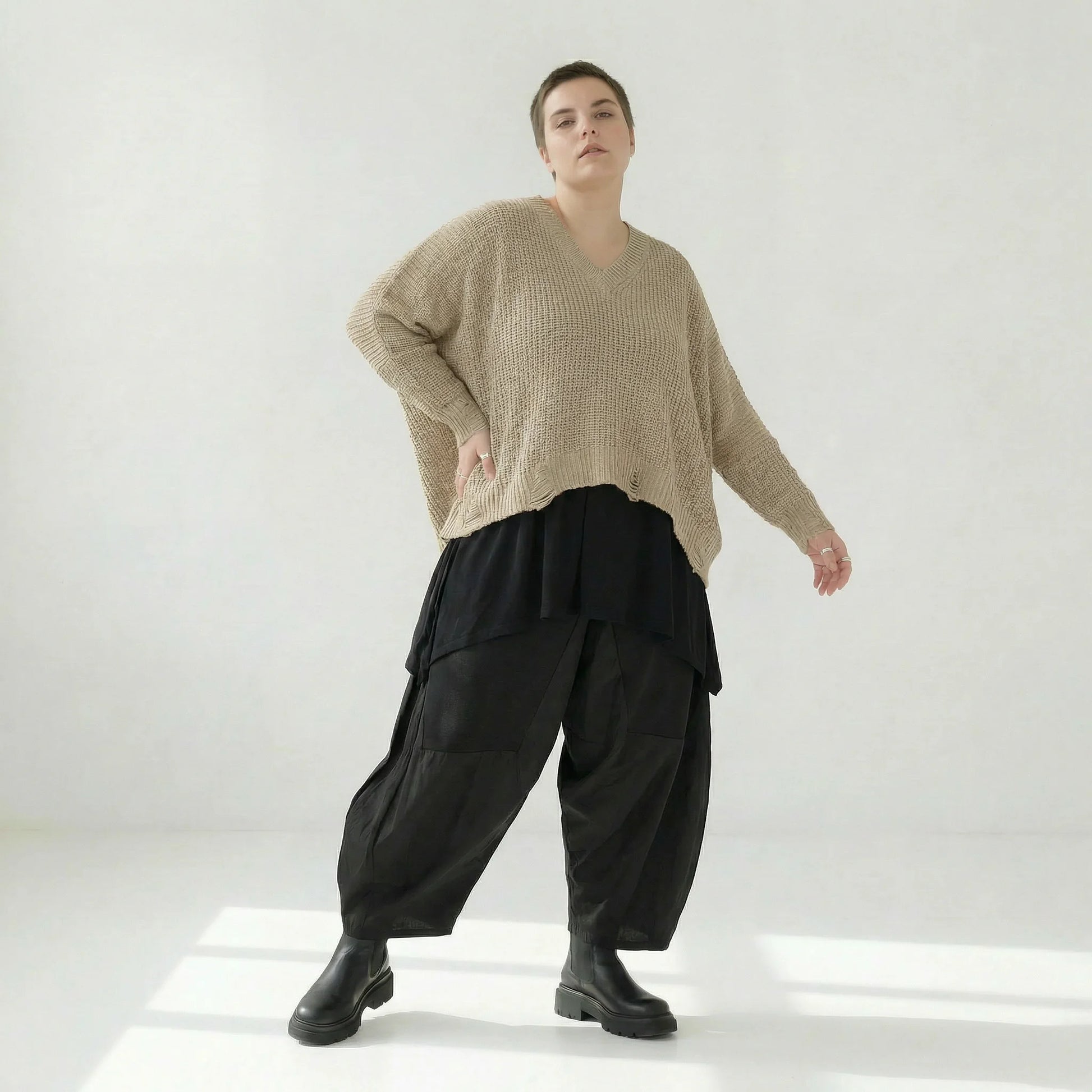  AKH Premium Überwurf in kastiger Form, aus Baumwolle, P1032.2602, Beige, Ausgefallen